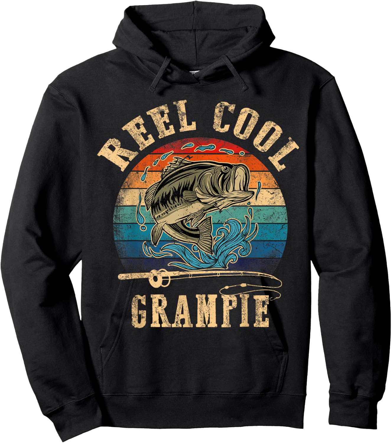 Vintage Reel Cool Grampie Fish Fishing Shirt Father's Day Hoodie - Hoodie | Black