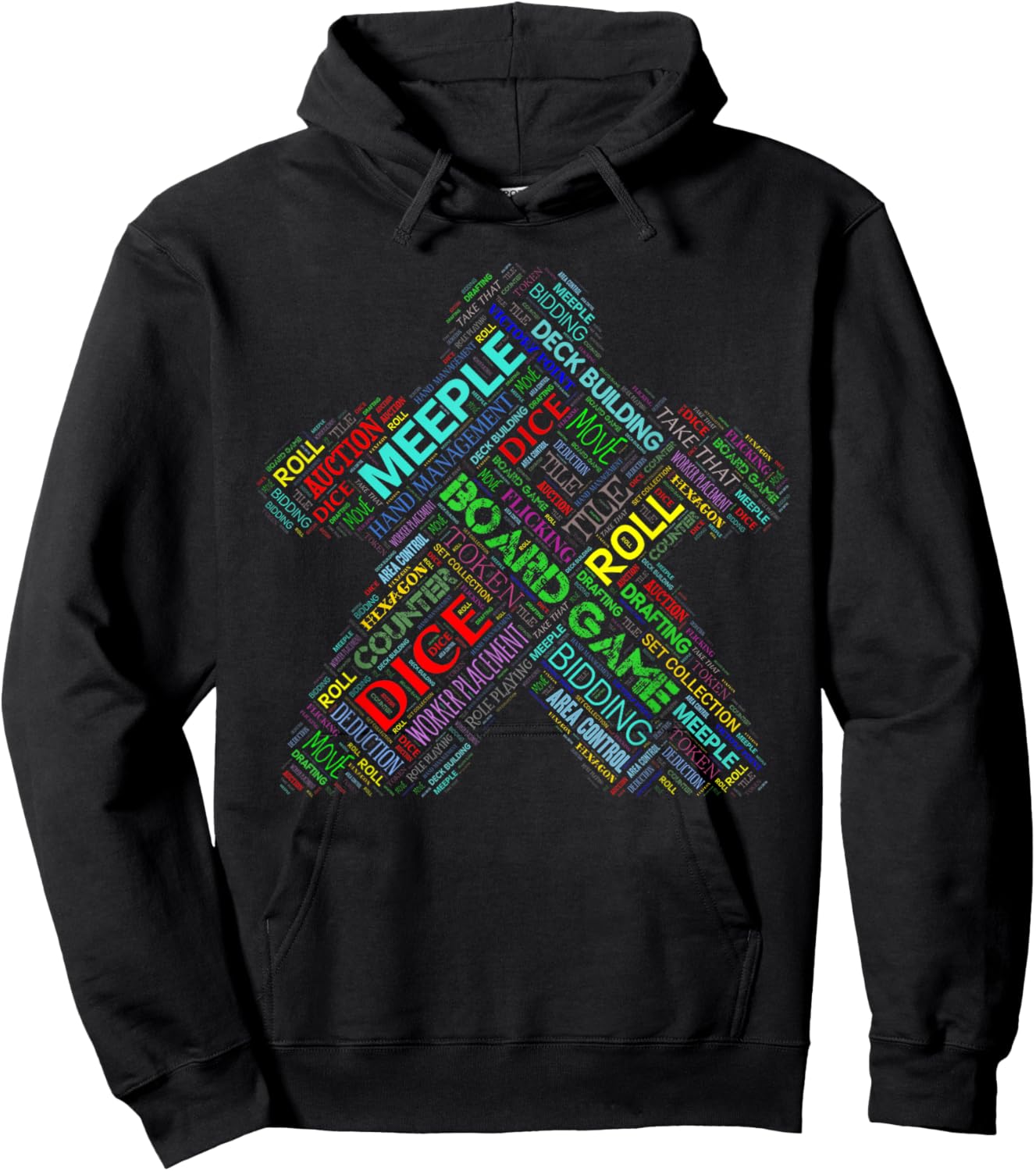 Board Game Meeple Typography with Terms and Mechanics Hoodie - Hoodie | Black