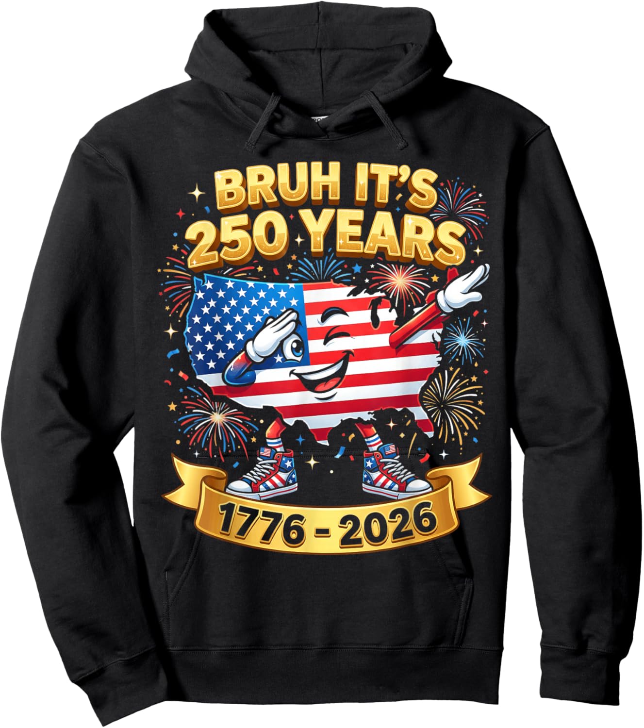 Bruh It's 250 Years Boys Kid Patriotic 250th Anniversary USA Hoodie - Hoodie | Black