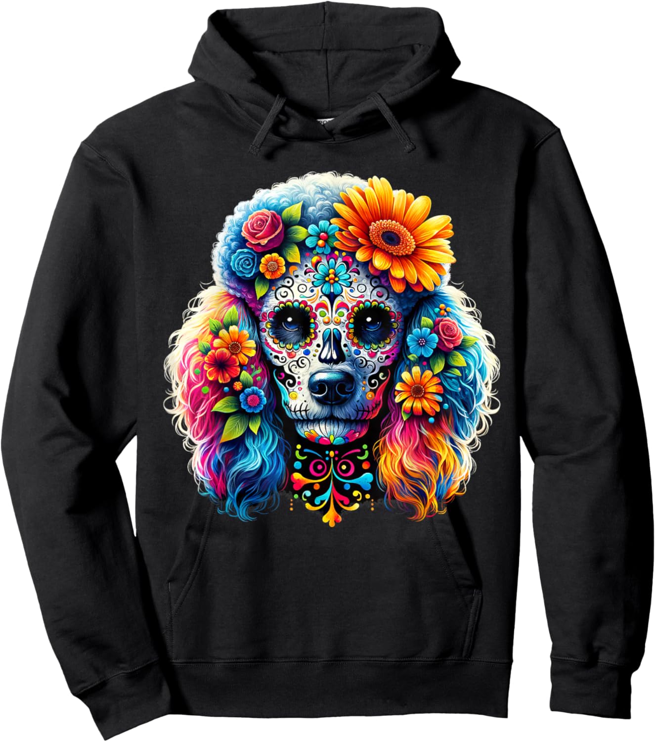 Cinco De Mayo Poodle Dog Sugar Skull Flower Women Kids Hoodie - Hoodie | Black