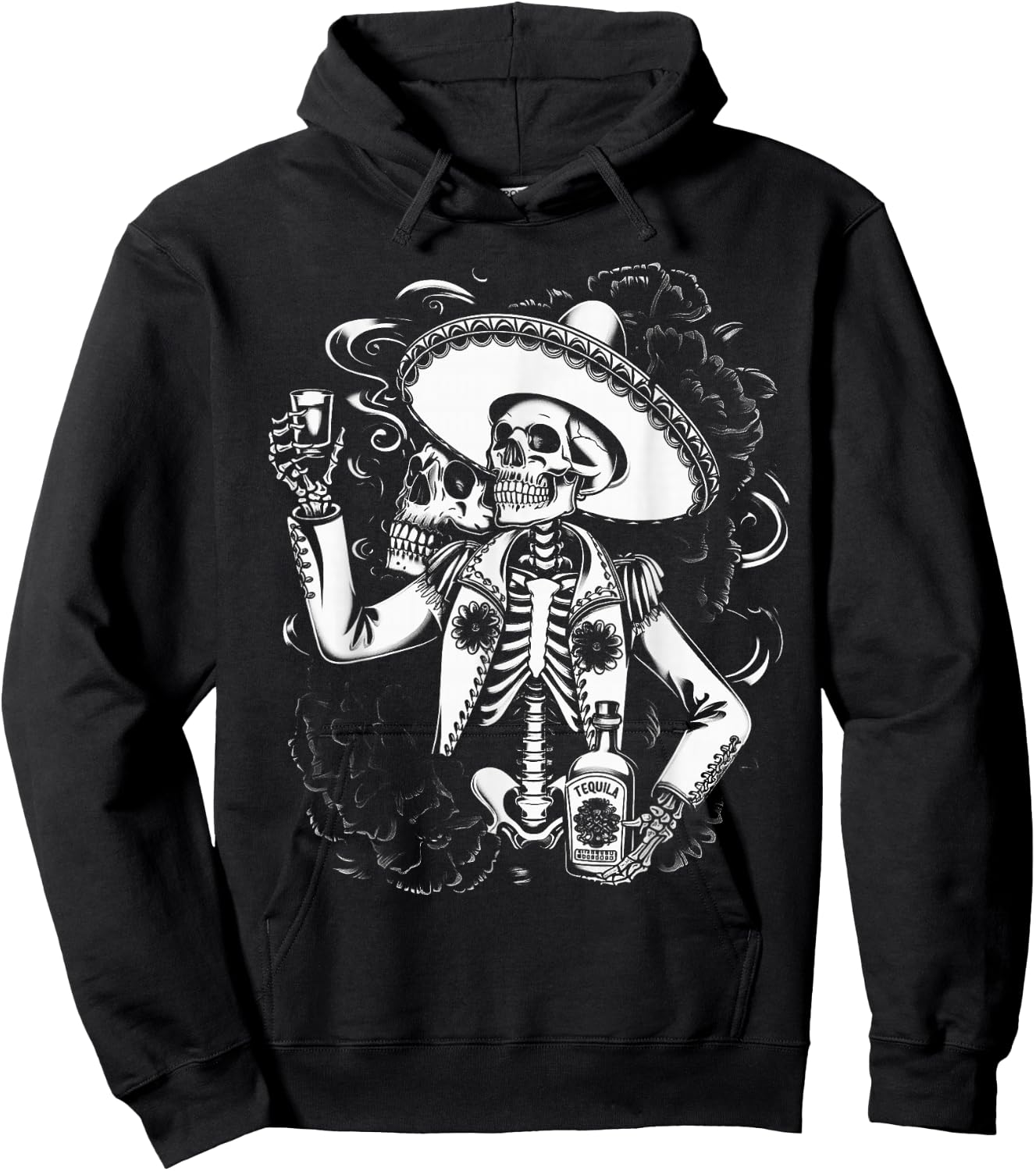 Mexico Vintage Skeleton Tequila Dia De Los Muertos Mexican Hoodie - Hoodie | Black