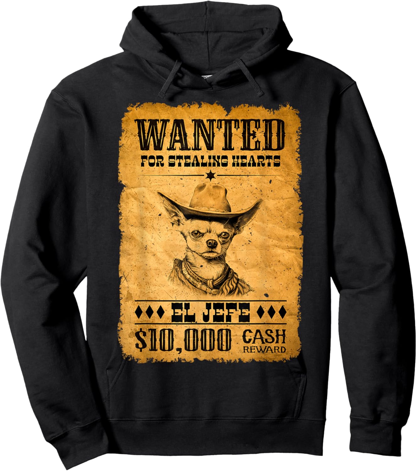 Funny Cute Chihuahua Wanted Poster Western Cowboy Chihuahua Hoodie - Hoodie | Black