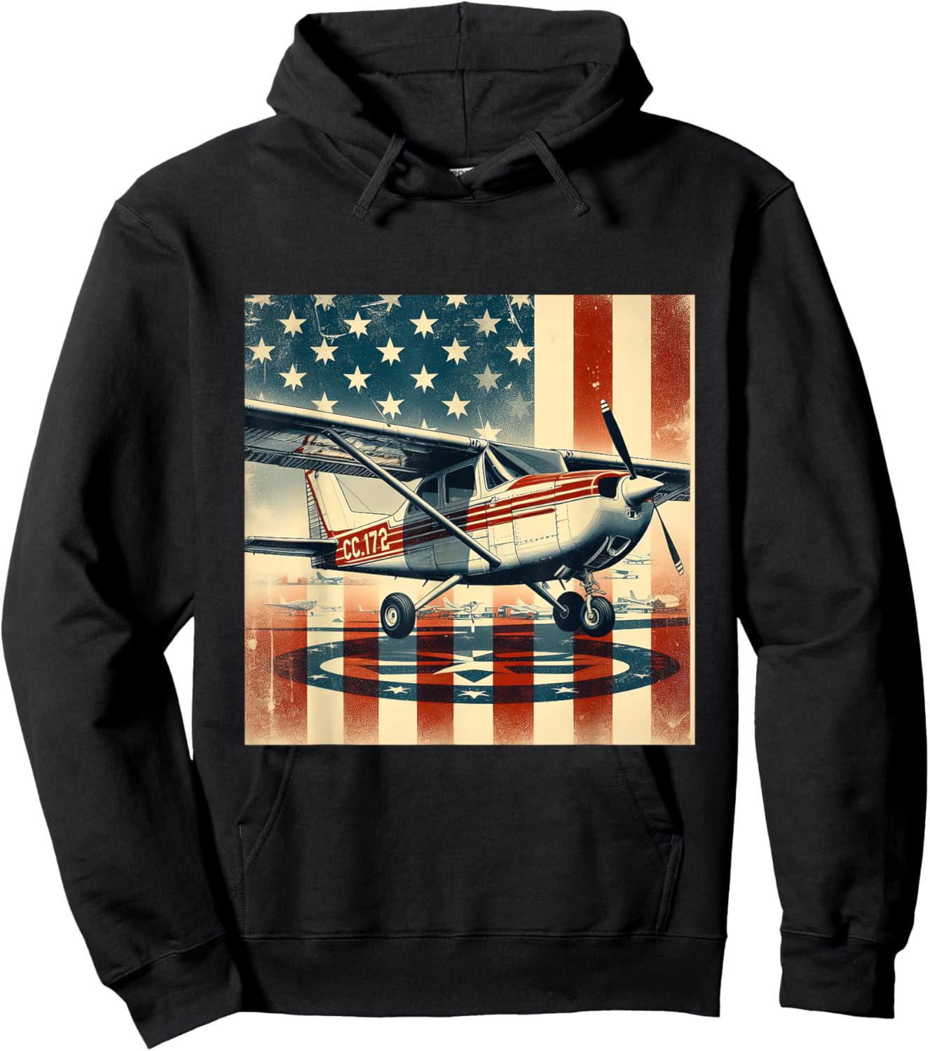 C-172 Skyhawk Vintage C172 Airplane Retro US Flag Hoodie - Hoodie | Black