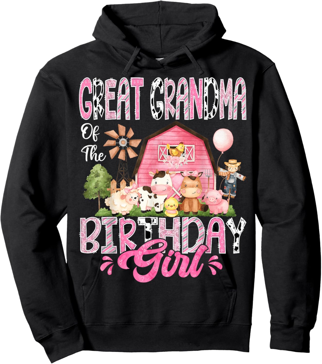 Great Grandma Of The Birthday Girl Pink Farm Cow Birthday Hoodie - Hoodie | Black