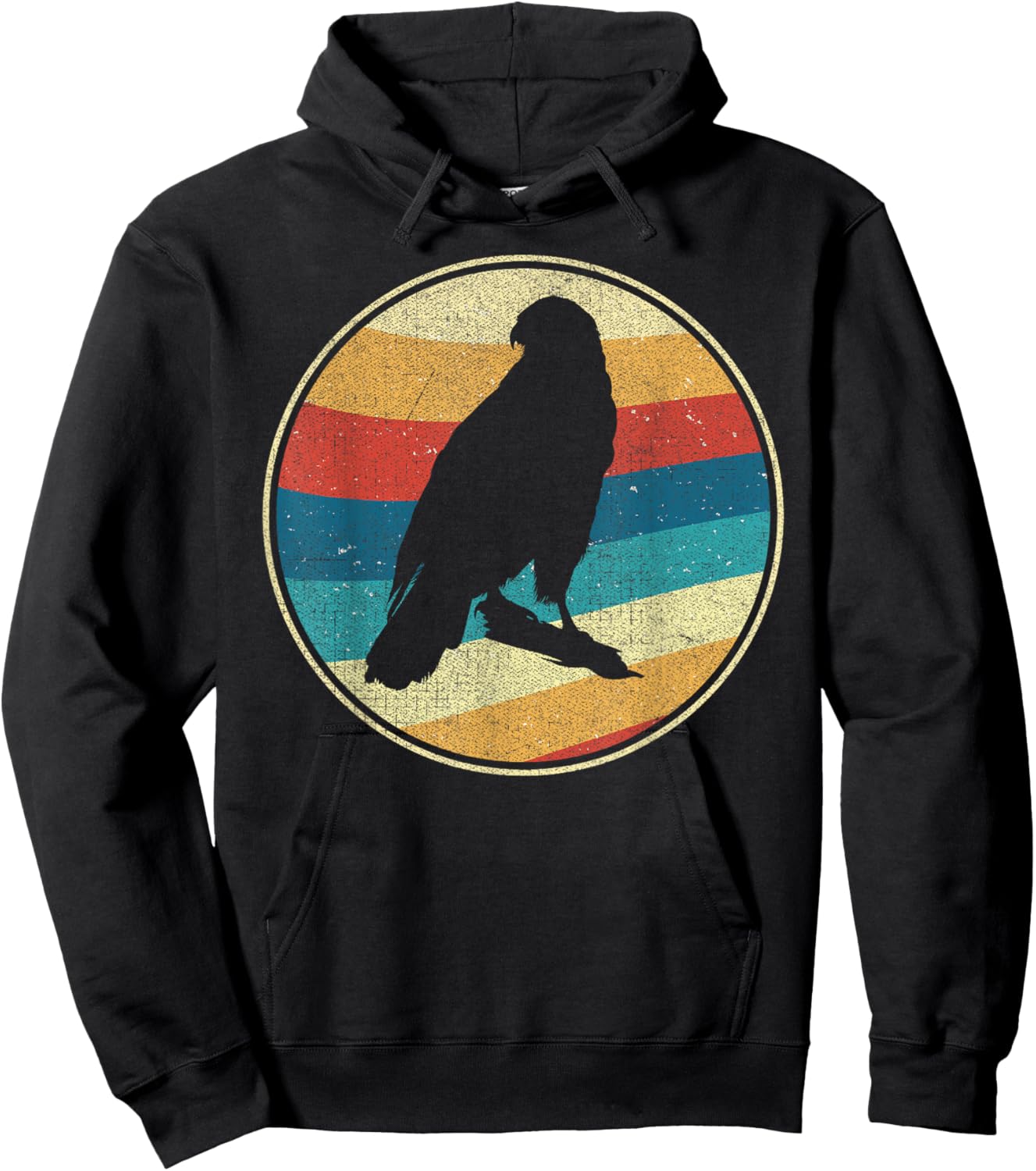 Vintage Hawk 80s 90s Retro Distressed Bird Nerds Hoodie - Hoodie | Black