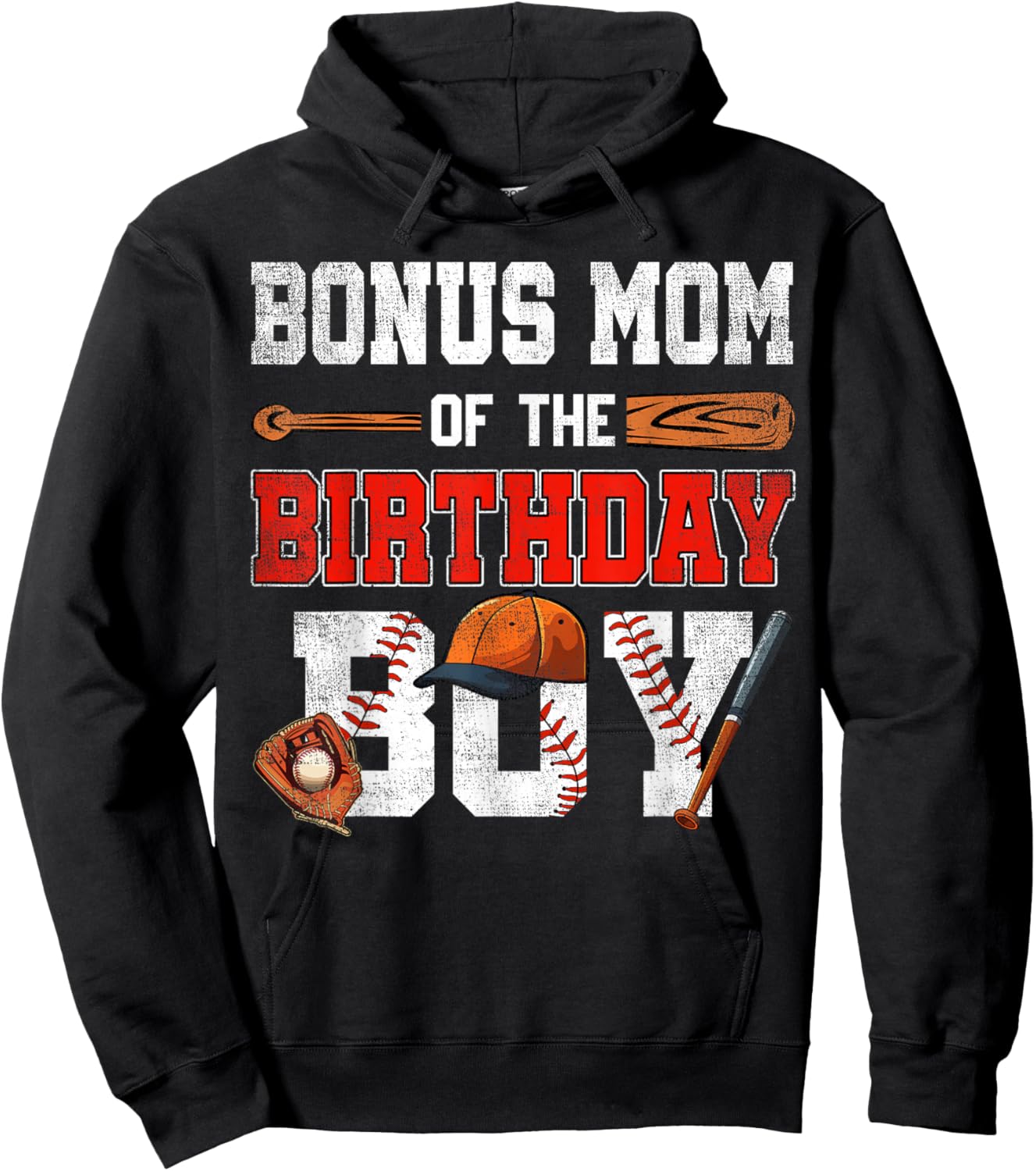 Bonus Mom Of The Birthday Boy Baseball Bday Family Hoodie - Hoodie | Black