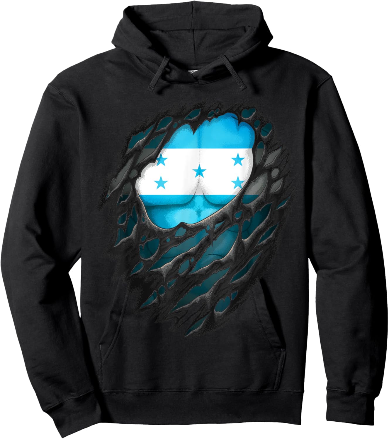Proud Honduran Roots Heritage Torn Ripped Honduras Flag Hoodie - Hoodie | Black