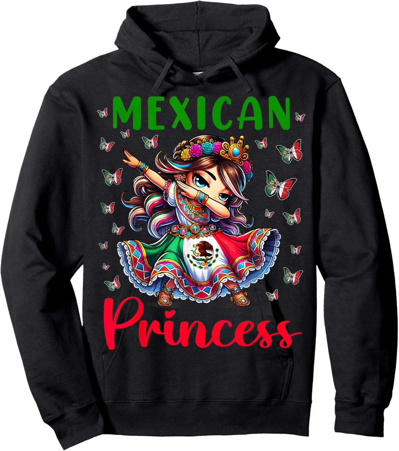Mexican Princess Flag Latina Mexicana for Girls Kids Hoodie - Hoodie | Black