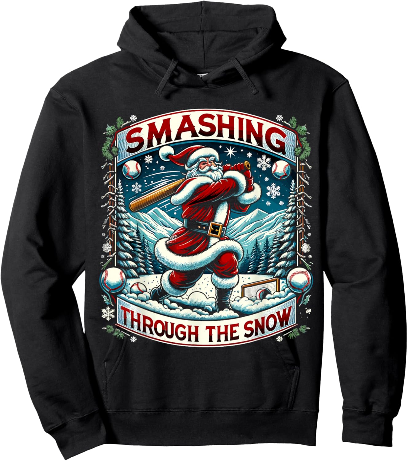 Smashing Through The Snow Boys Baseball Lifestyle Santa Hoodie - Hoodie | Black