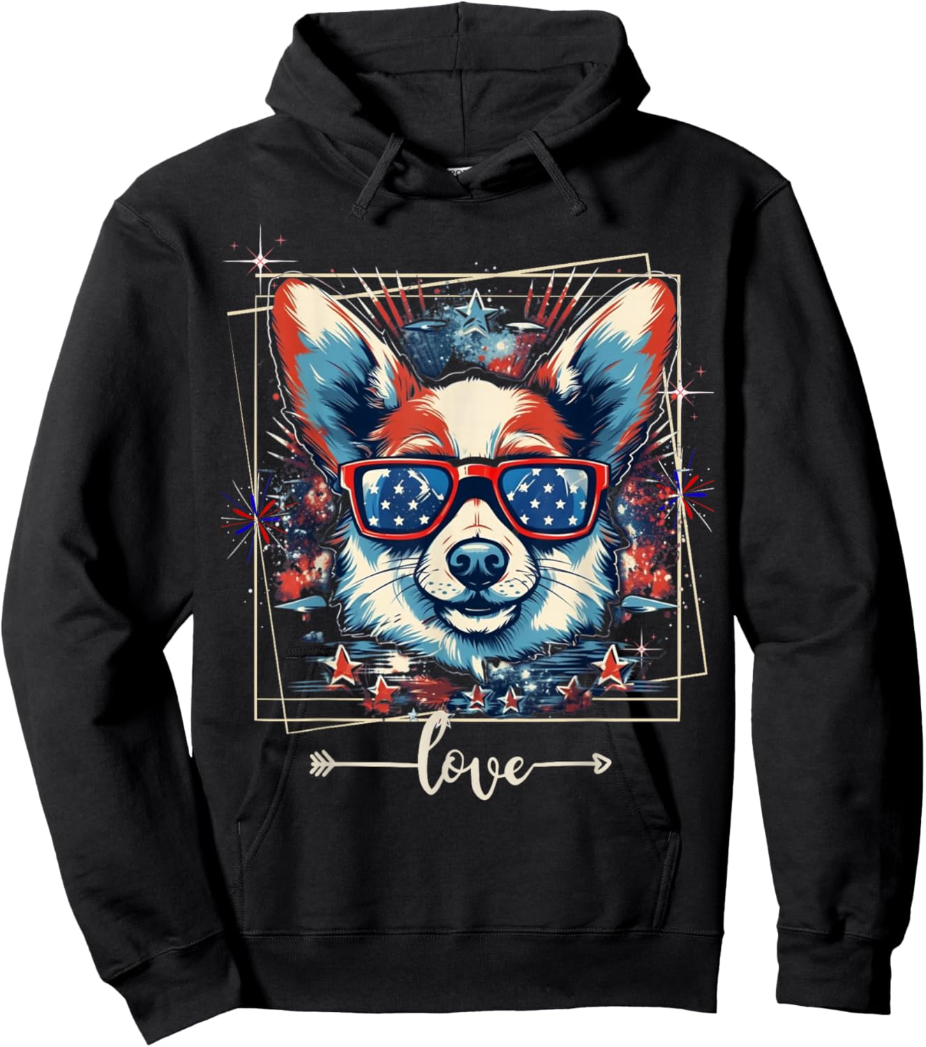 4th Of July American Flag Patriotic Corgi Lovers Dog Hoodie - Hoodie | Black