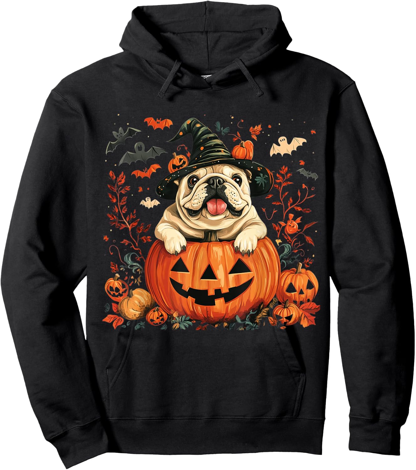 English Bulldog Pumpkin Halloween Thanksgiving Men Women Dog Hoodie - Hoodie | Black