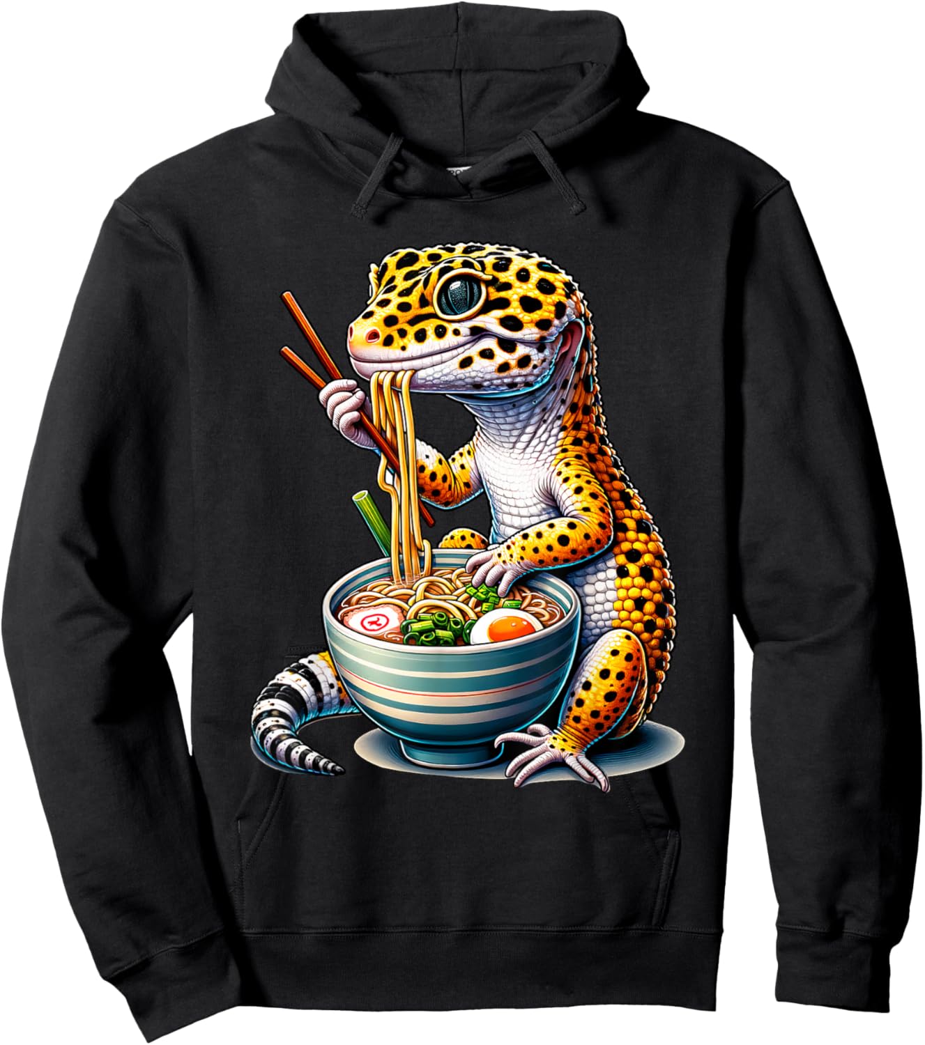 Leopard Gecko Ramen Eating Noodles Bowl Yummy Gecko Hoodie - Hoodie | Black