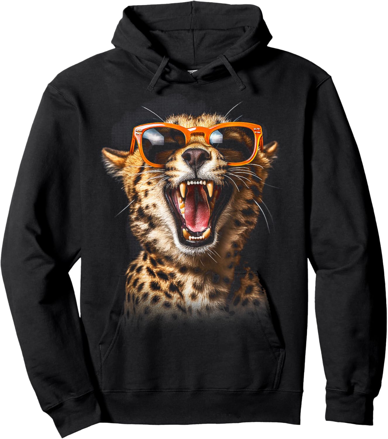 Leopard Cheetah Sunglasses Tiger Leopard Face Lion Cat Hoodie - Hoodie | Black