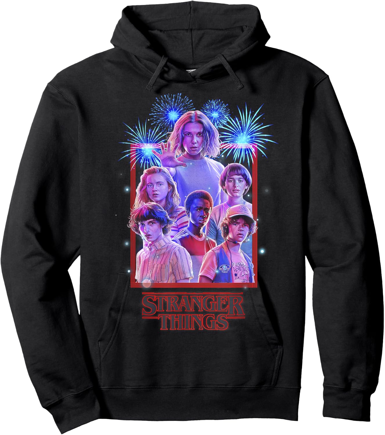 Netflix Stranger Things Group Shot Fireworks Poster Hoodie - Hoodie | Black
