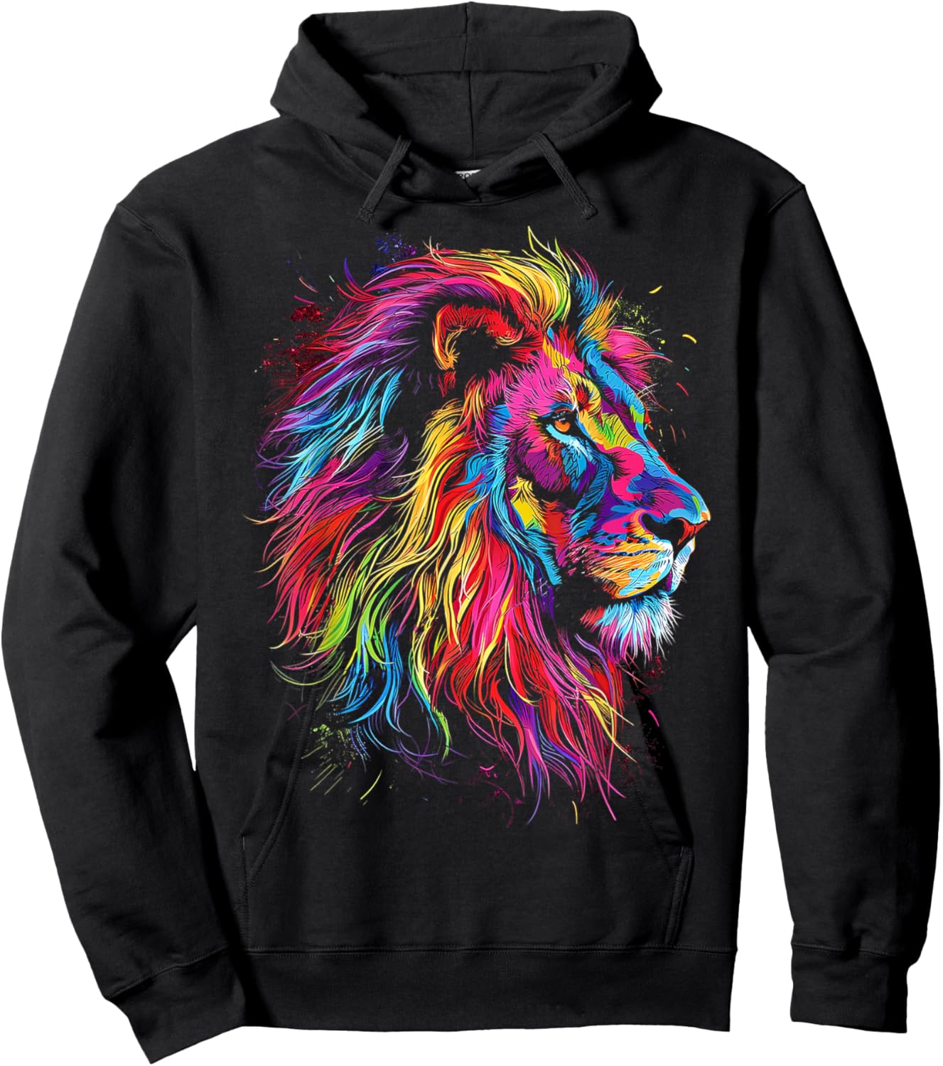 Lion Art Abstract Colorful Animal Graphic Lion Hoodie - Hoodie | Black