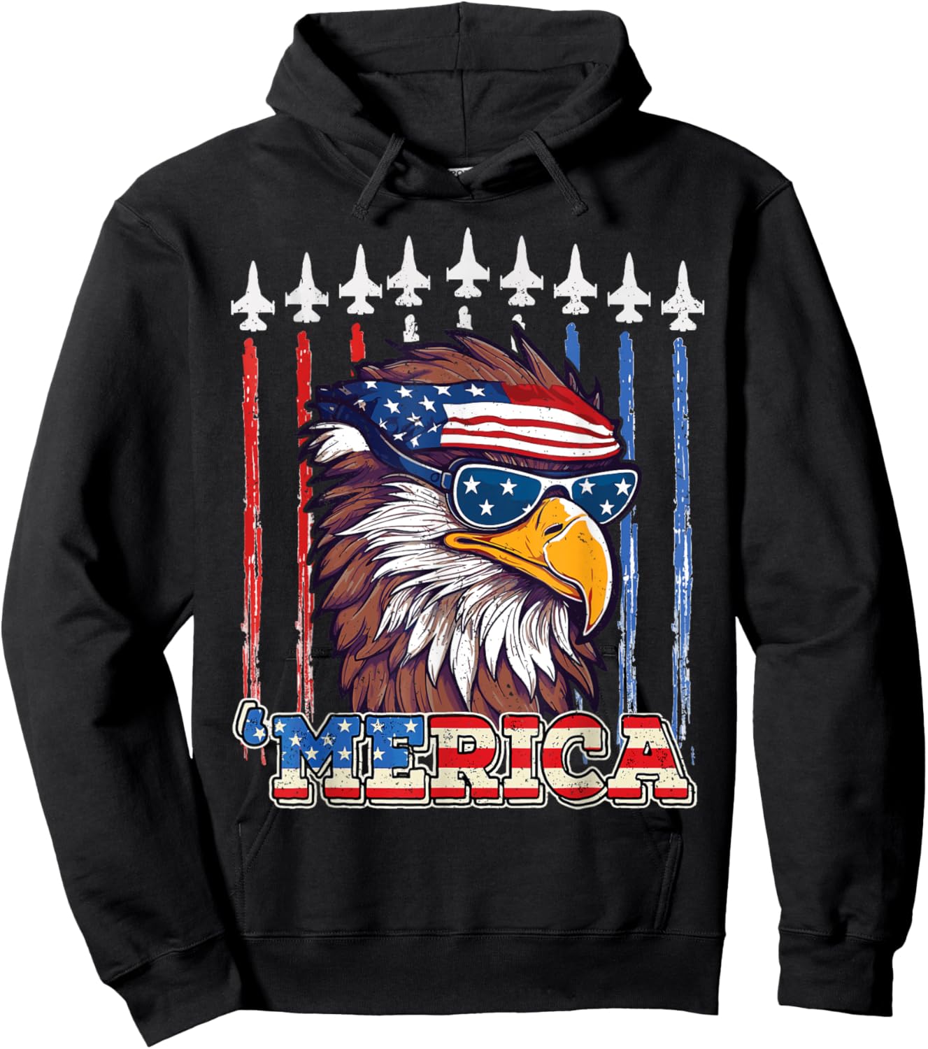 Merica Patriotic Eagle USA flag 4th of july Eagle mullet Hoodie - Hoodie | Black