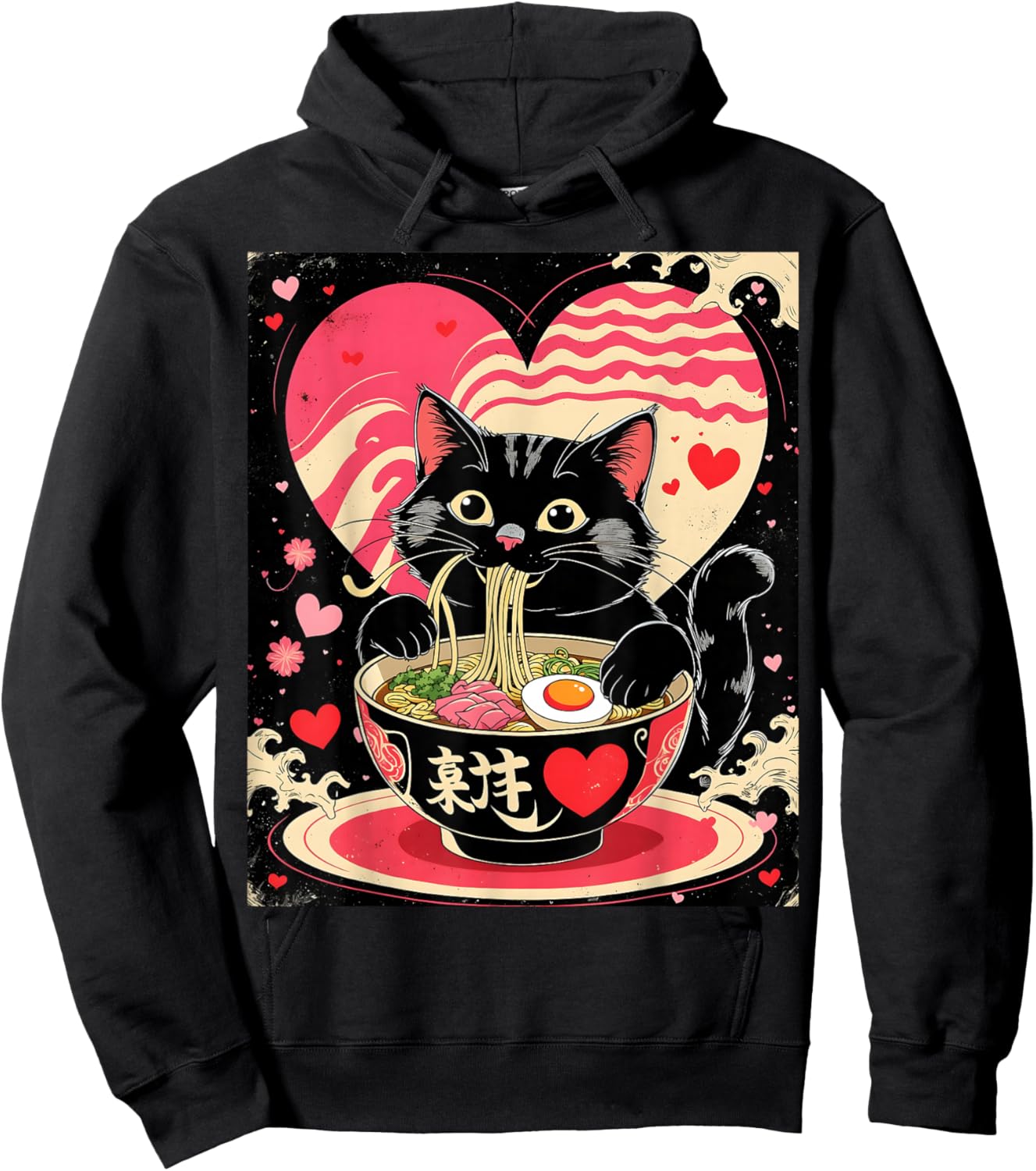Kawaii Anime Cat Ramen Japanese Graphic Men Women Teens Hoodie - Hoodie | Black