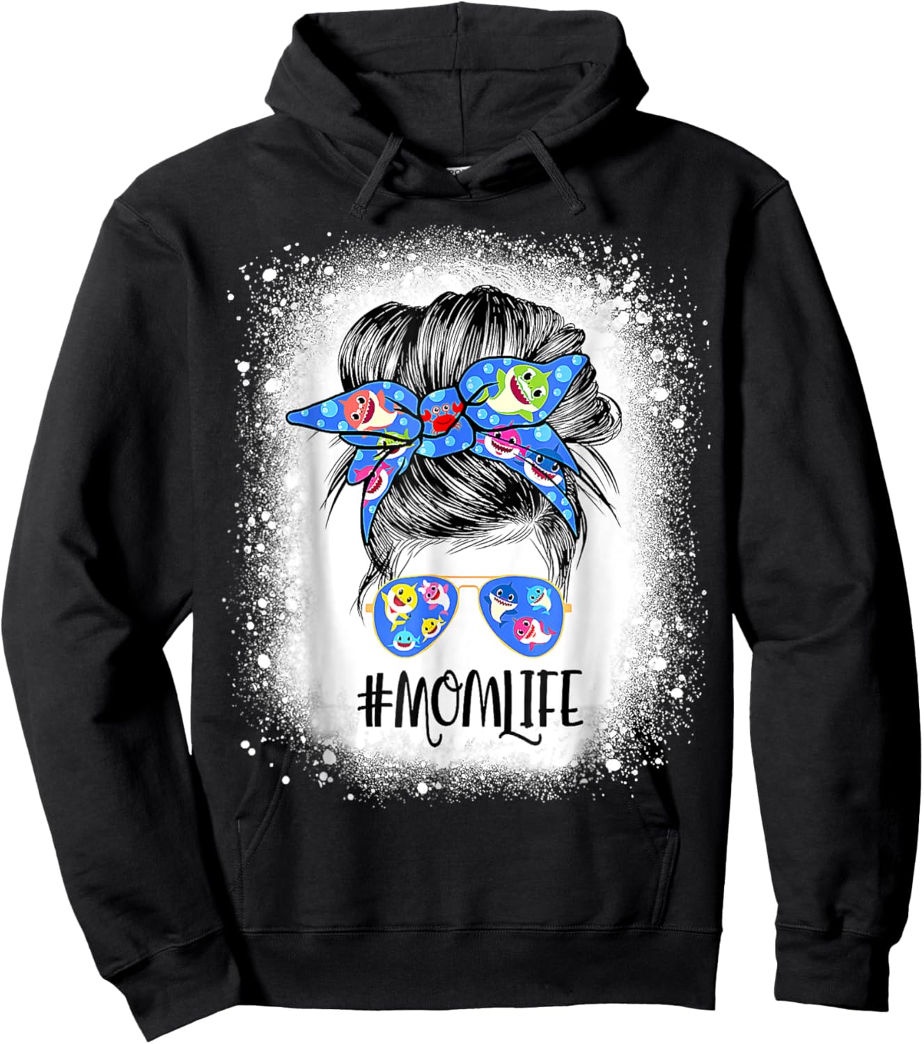 Mom Life Messy Bun Bleached Shark Mommy Mother's Day Hoodie - Hoodie | Black