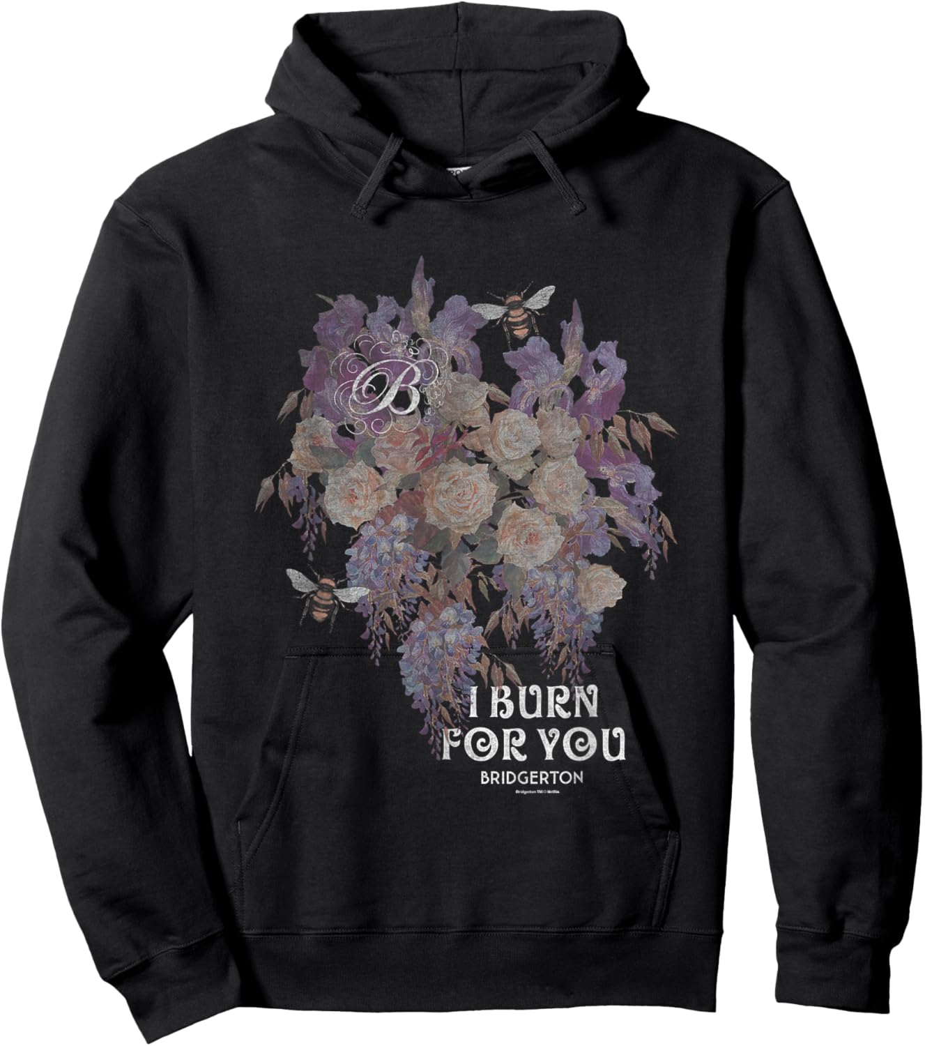 Bridgerton I Burn for You Vintage Retro Floral Chest Poster Hoodie - Hoodie | Black