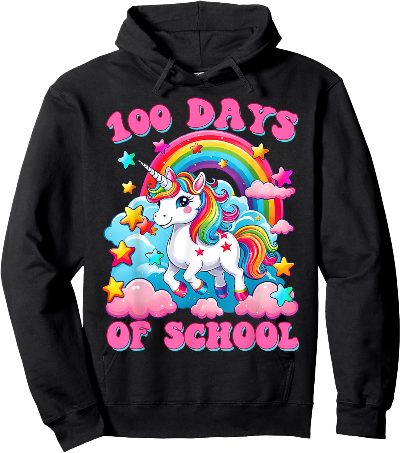 100 Days of School Unicorn Girls Cute 100th Day of School Hoodie - Hoodie | Black