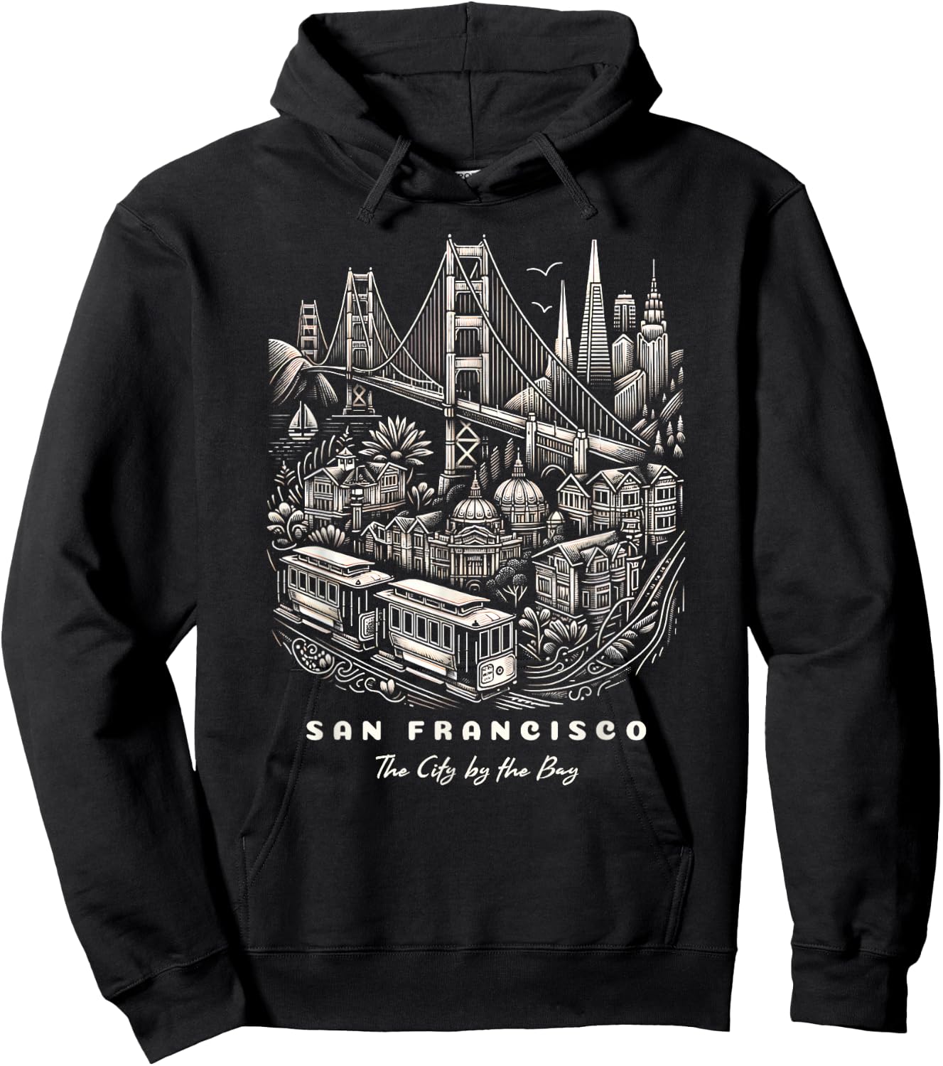 San Francisco SF Bay Area California Skyline and Golden Gate Hoodie - Hoodie | Black
