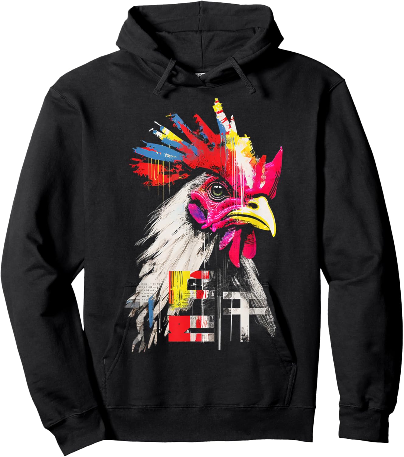 Chicken Colorful Text Drawing Animal Artwork Chicken Hoodie - Hoodie | Black