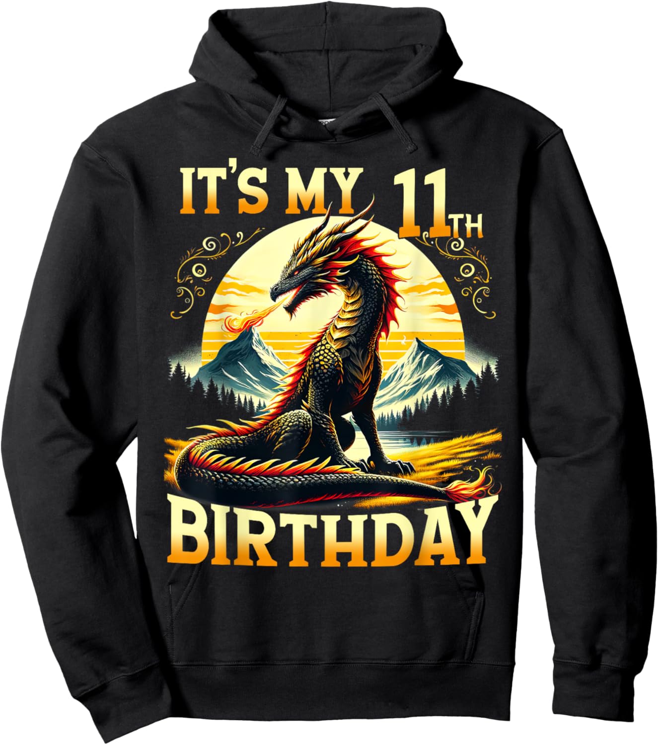 It's My 11th Birthday Dragon 11 Birthday 11 Year Old Boy Hoodie - Hoodie | Black