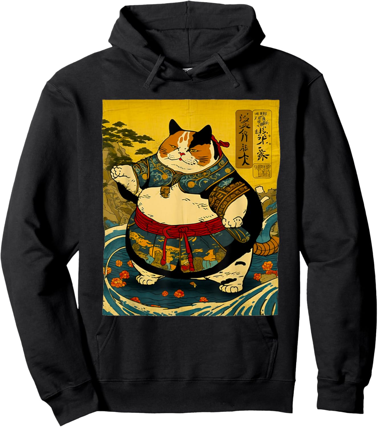 Japanese Art Cat Ninja Sumo Cat Anime Wrestler Cat Men Women Hoodie - Hoodie | Black