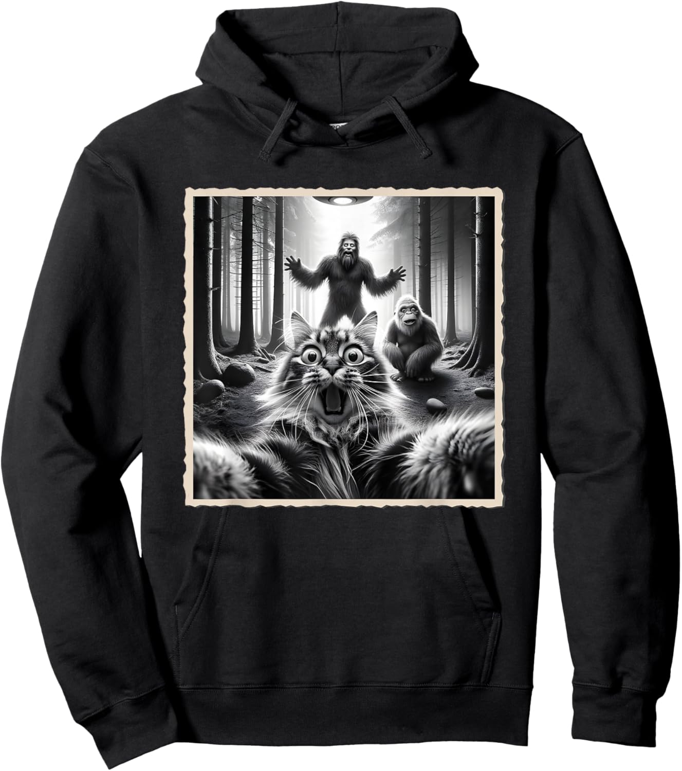 Cat Selfie With Bigfoot; Funny Sasquatch & Cat Hoodie - Hoodie | Black