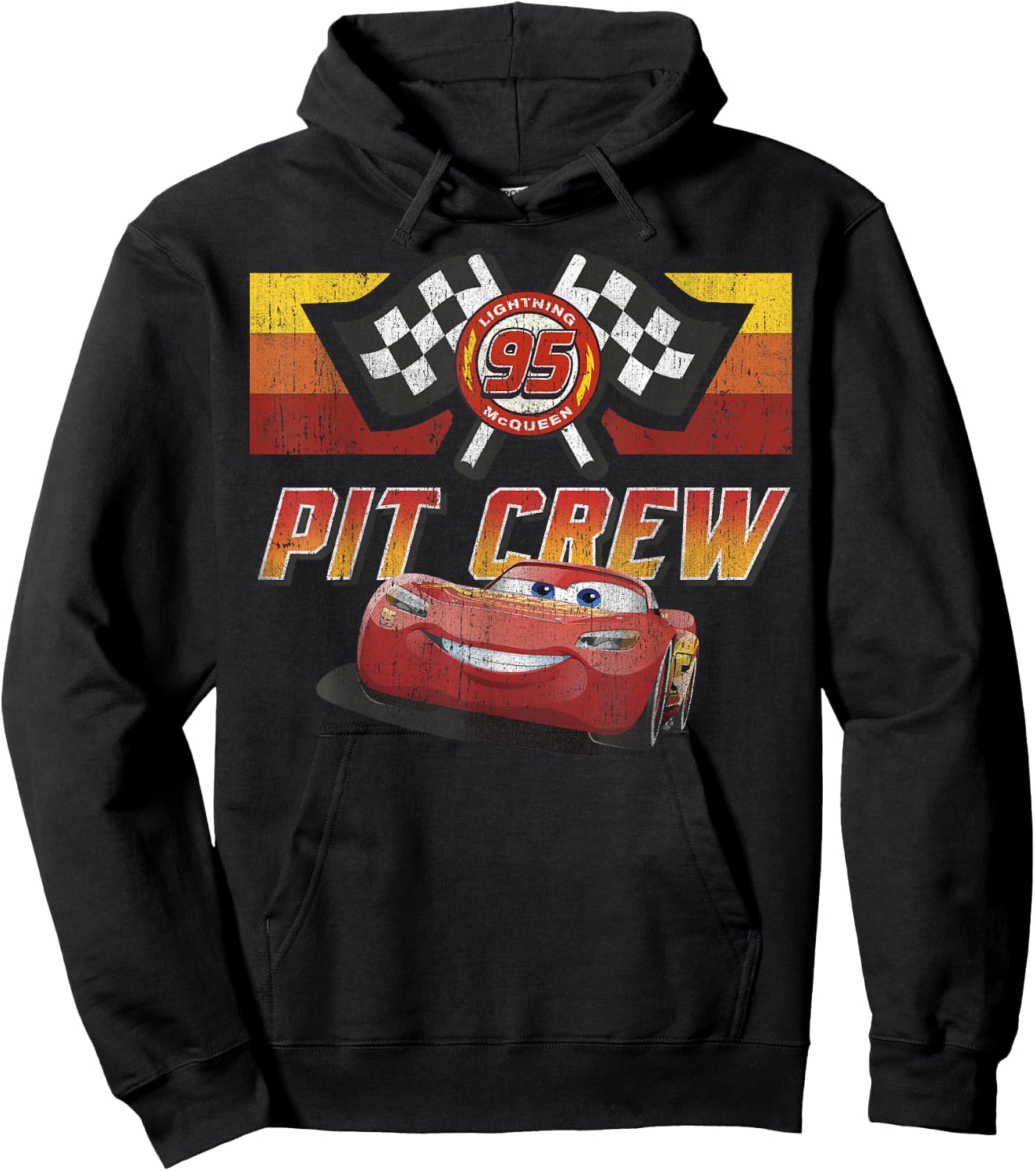 Disney Pixar Cars McQueen Pit Crew Red Distressed Hoodie - Hoodie | Black