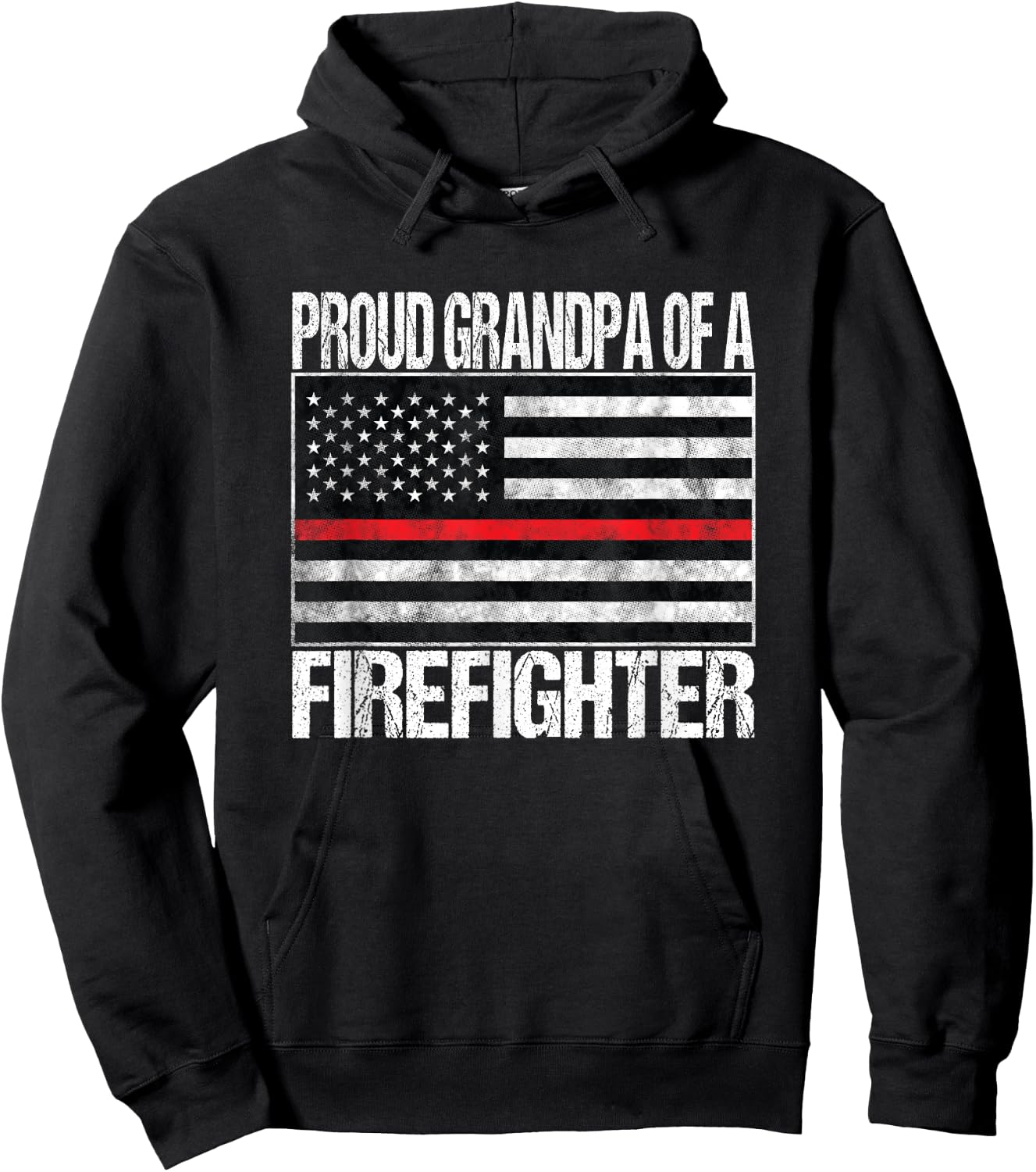 Proud Grandpa of a Firefighter Fireman Support Red Line Flag Hoodie - Hoodie | Black