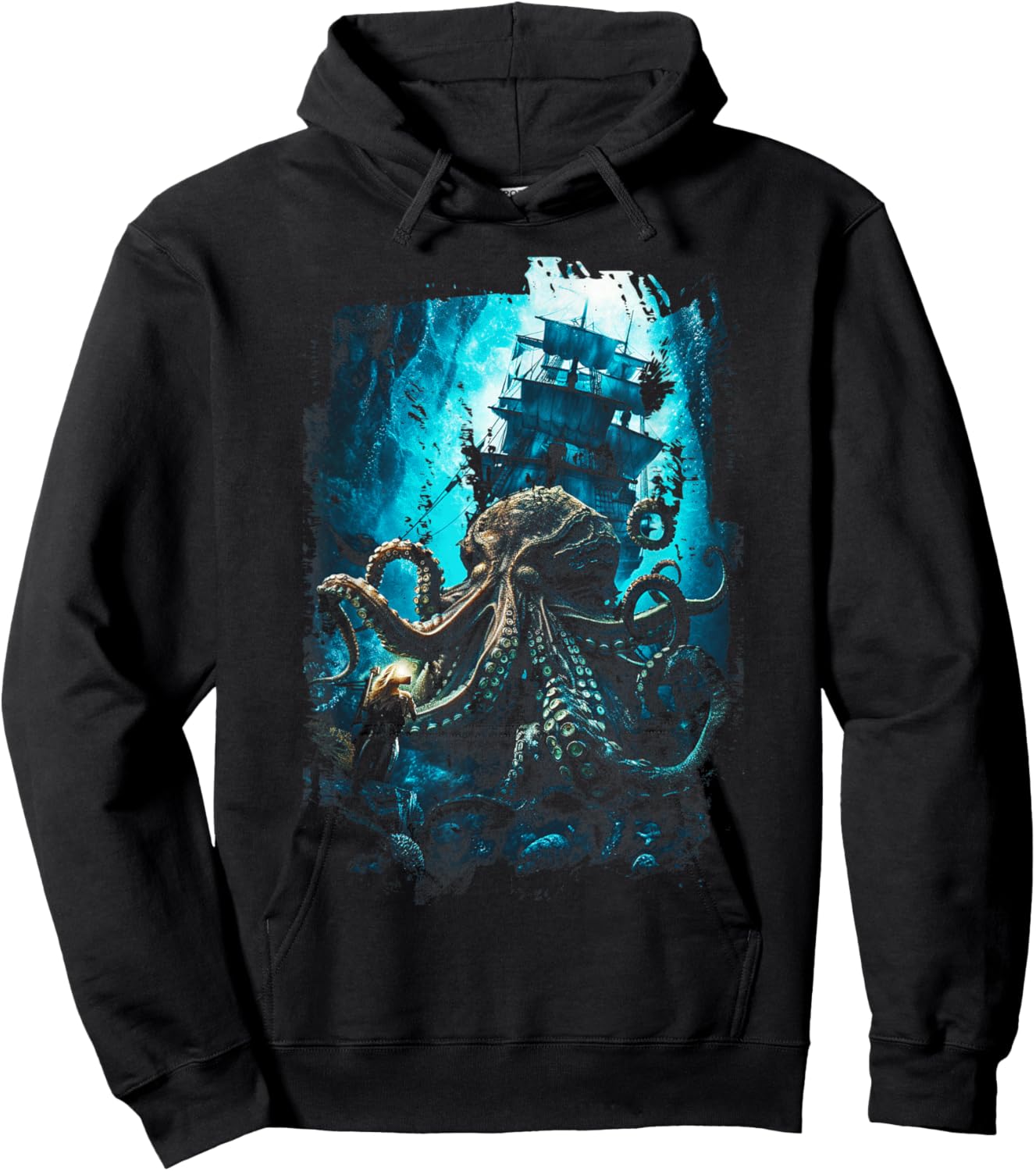 Giant Octopus Pirate Ship Vintage Kraken Sailing Squid Hoodie - Hoodie | Black