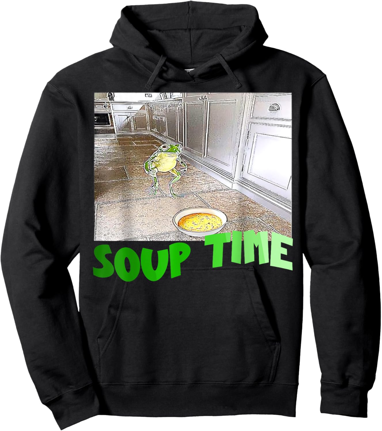 Soup Time Meme Frog Meme Funny Memes Internet Memes Brainrot Hoodie - Hoodie | Black