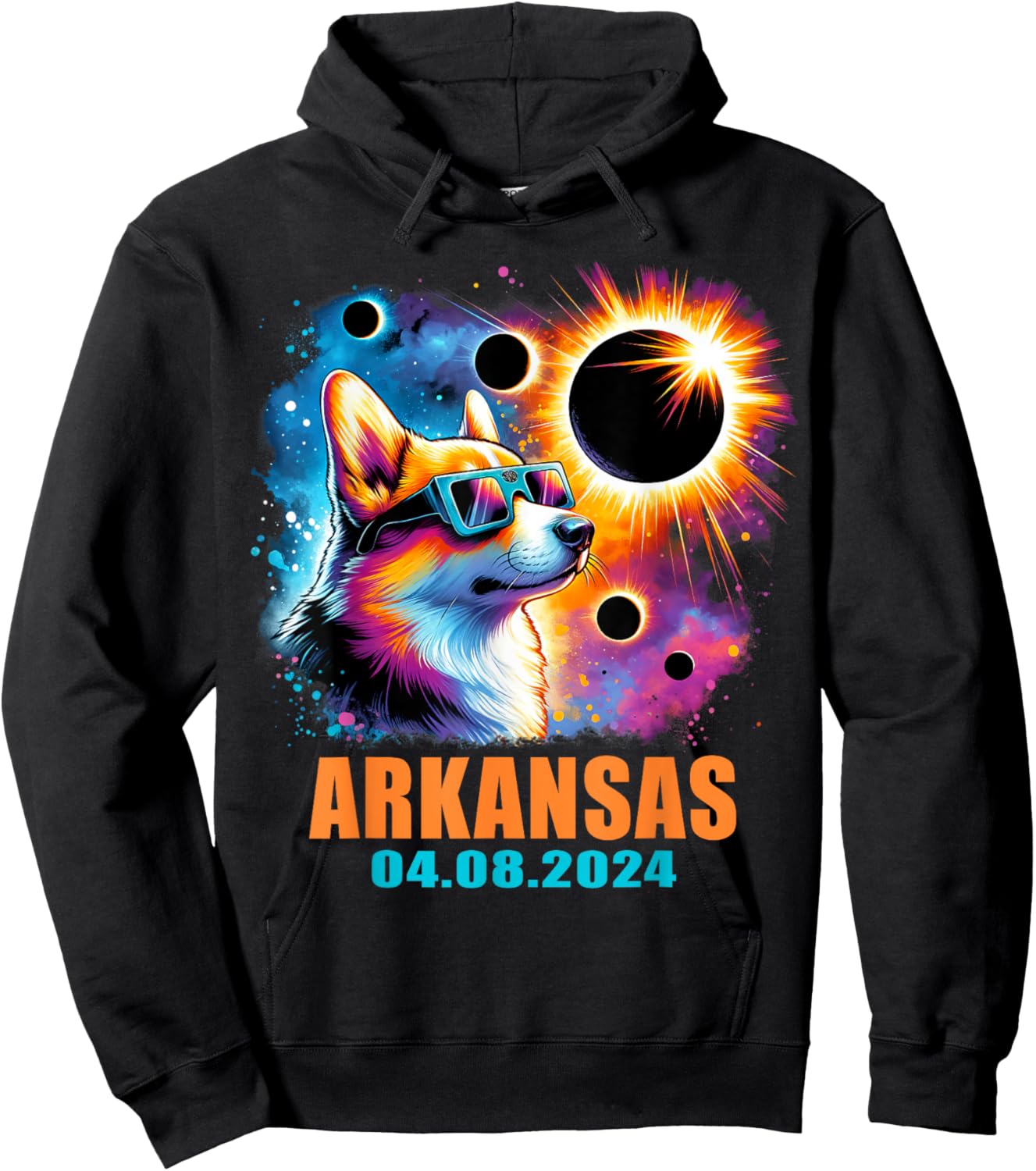 Totality Total Solar Eclipse 2024 Arkansas Corgi Dog Women Kids Hoodie - Hoodie | Black