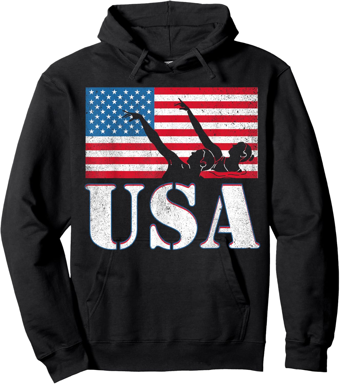 USA artistic swimming team American flag heart US Swim Aqua Hoodie - Hoodie | Black