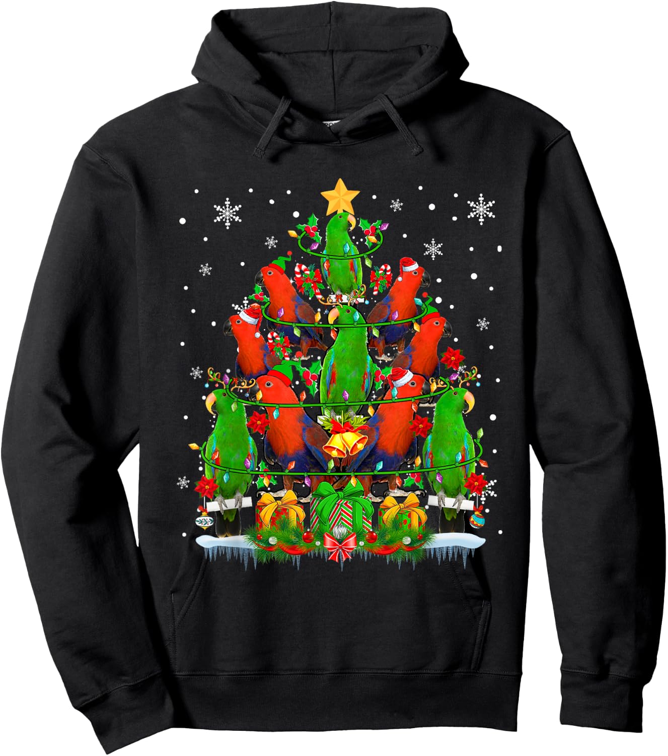 Santa Reindeer Elf Eclectus Parrots Christmas Tree Lover Hoodie - Hoodie | Black