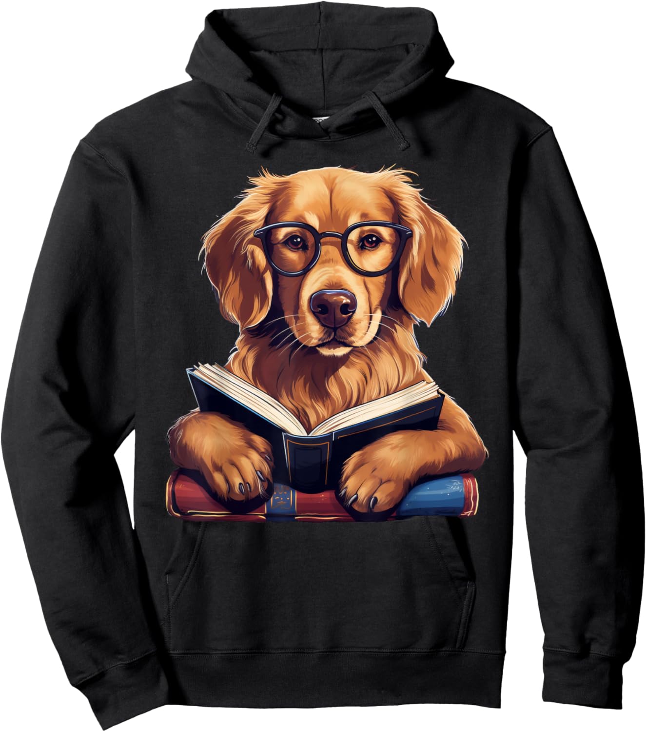 Cute Dog Golden Retriever Reading Book Men Women Girls Kids Hoodie - Hoodie | Black