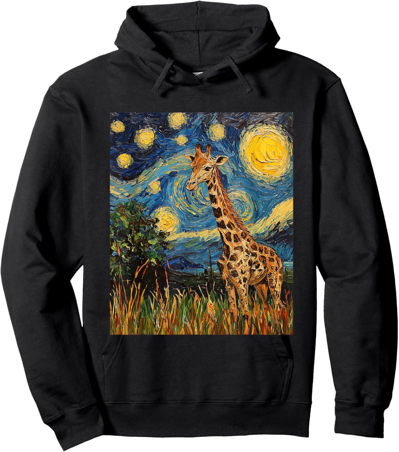 Cute Giraffe Africa - Van Gogh Style - Starry Night Hoodie - Hoodie | Black