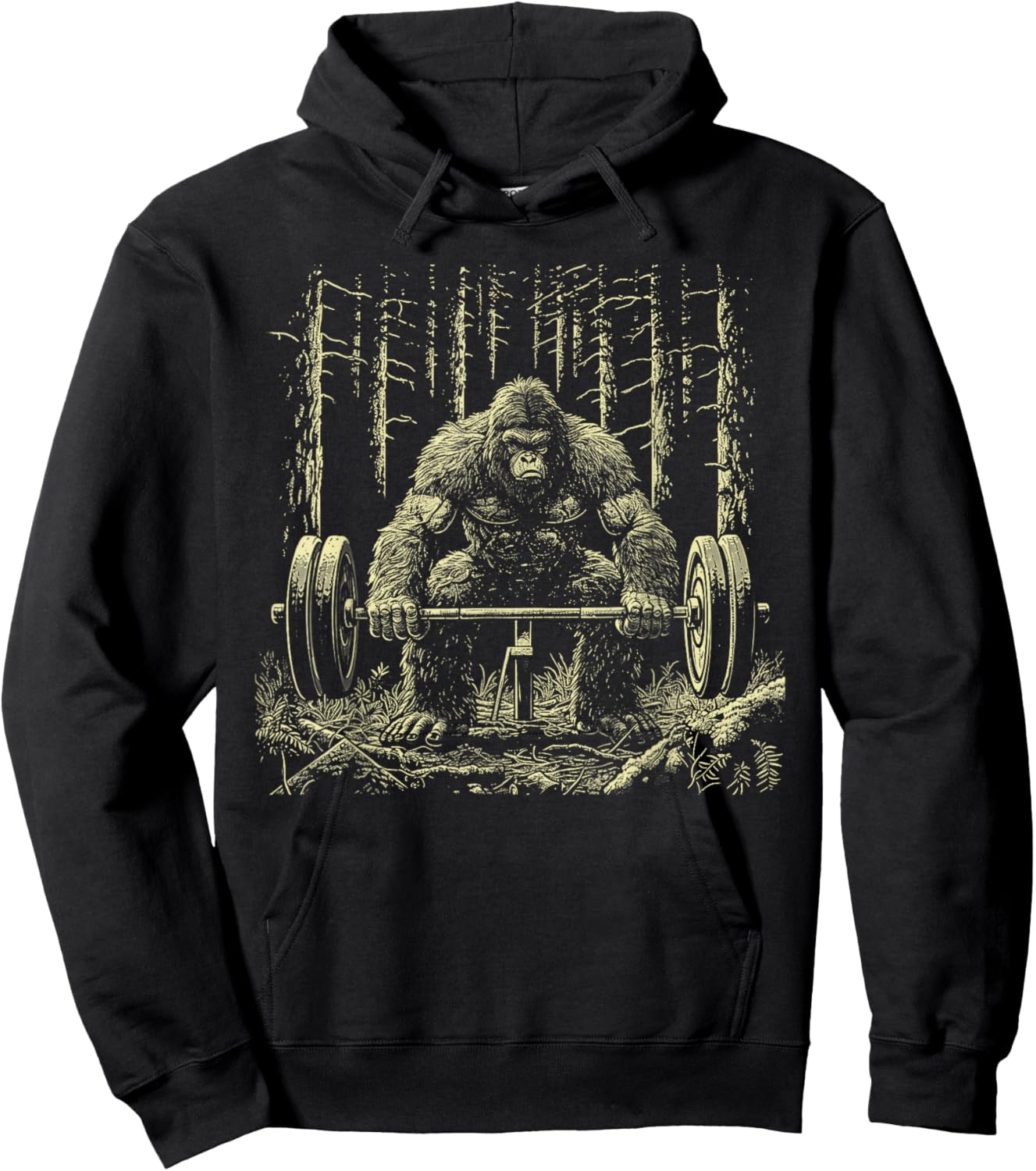 Funny Sasquatch Deadlifting Weights Gym Workout Graphic Hoodie - Hoodie | Black