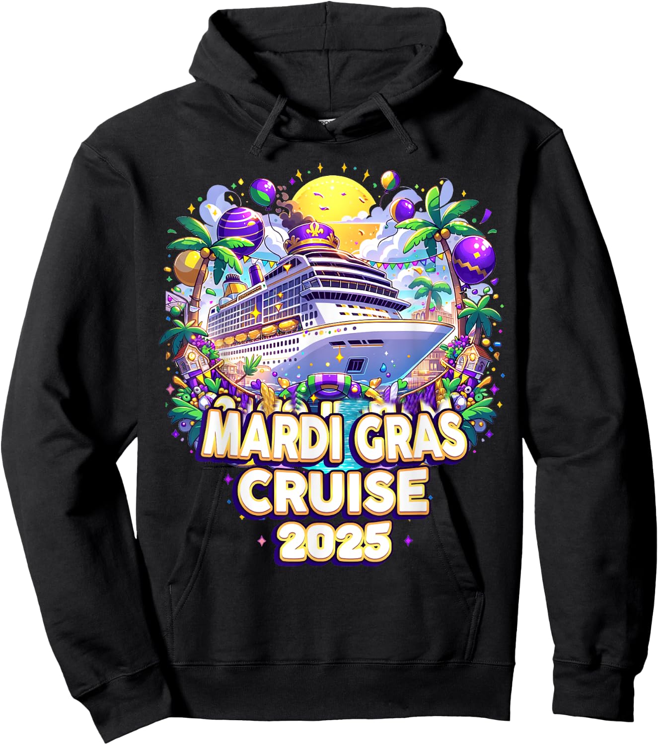 Mardi Gras Cruise Crew 2025 Family Matching Trip New Orleans Hoodie - Hoodie | Black