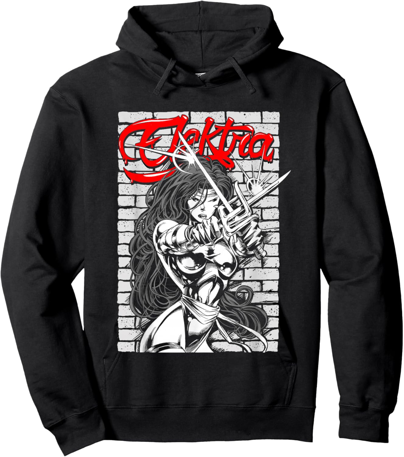 Marvel Comics Retro Classic Elektra Crossed Sai Swords Hoodie - Hoodie | Black