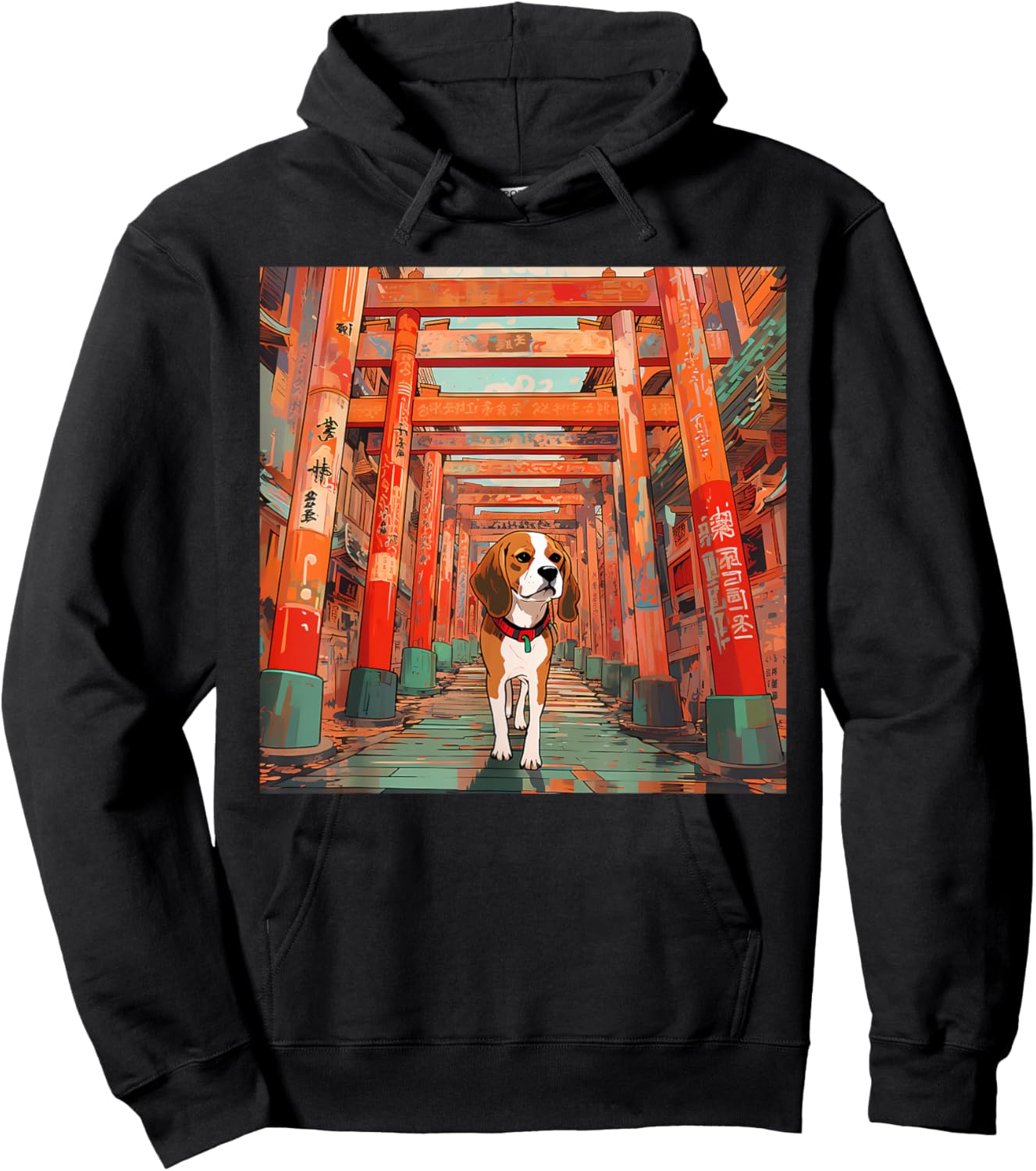 Beagle Torii Gates Funny Dog Japan Hoodie - Hoodie | Black