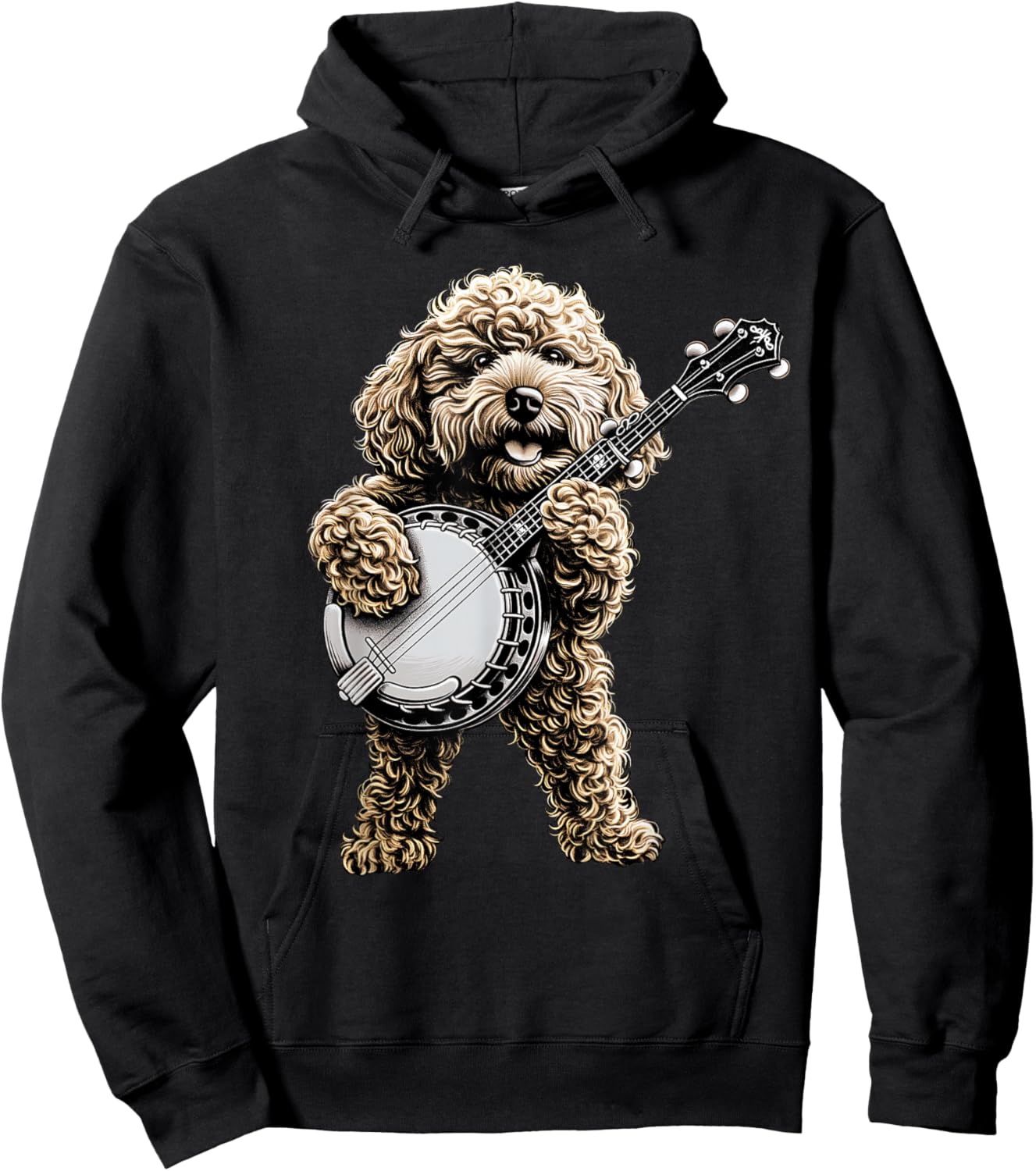 Golden Doodle Goldendoodle Dog Bluegrass Banjo Player Hoodie - Hoodie | Black