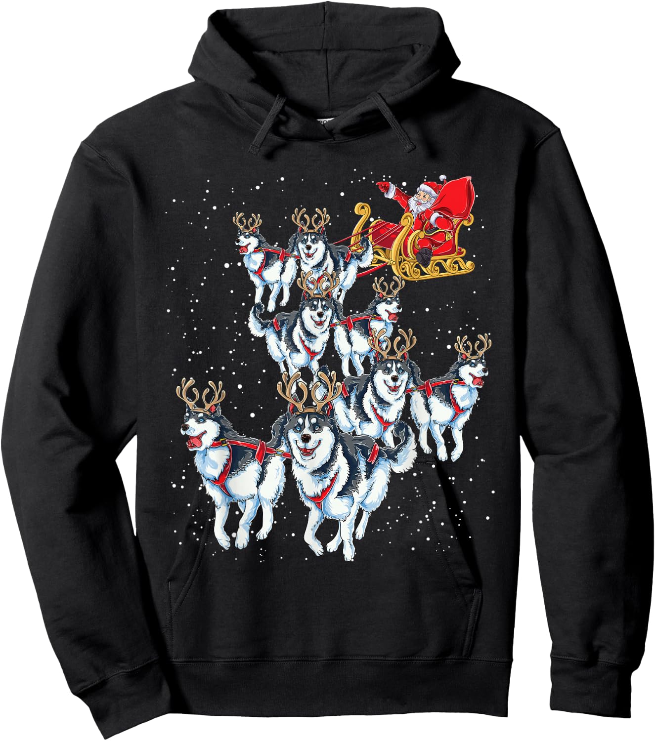 Funny Santa Sleigh with Husky Reindeer - Christmas Dog Women Kids Hoodie - Hoodie | Black