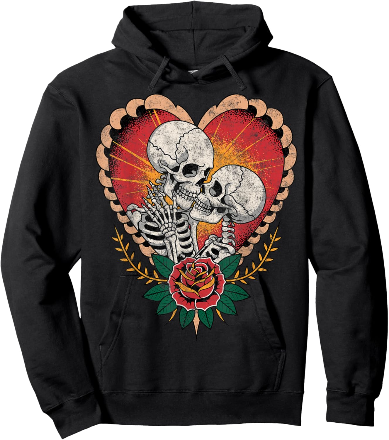 Couple Skeletons American Traditional Old School Tattoo Ink Hoodie - Hoodie | Black