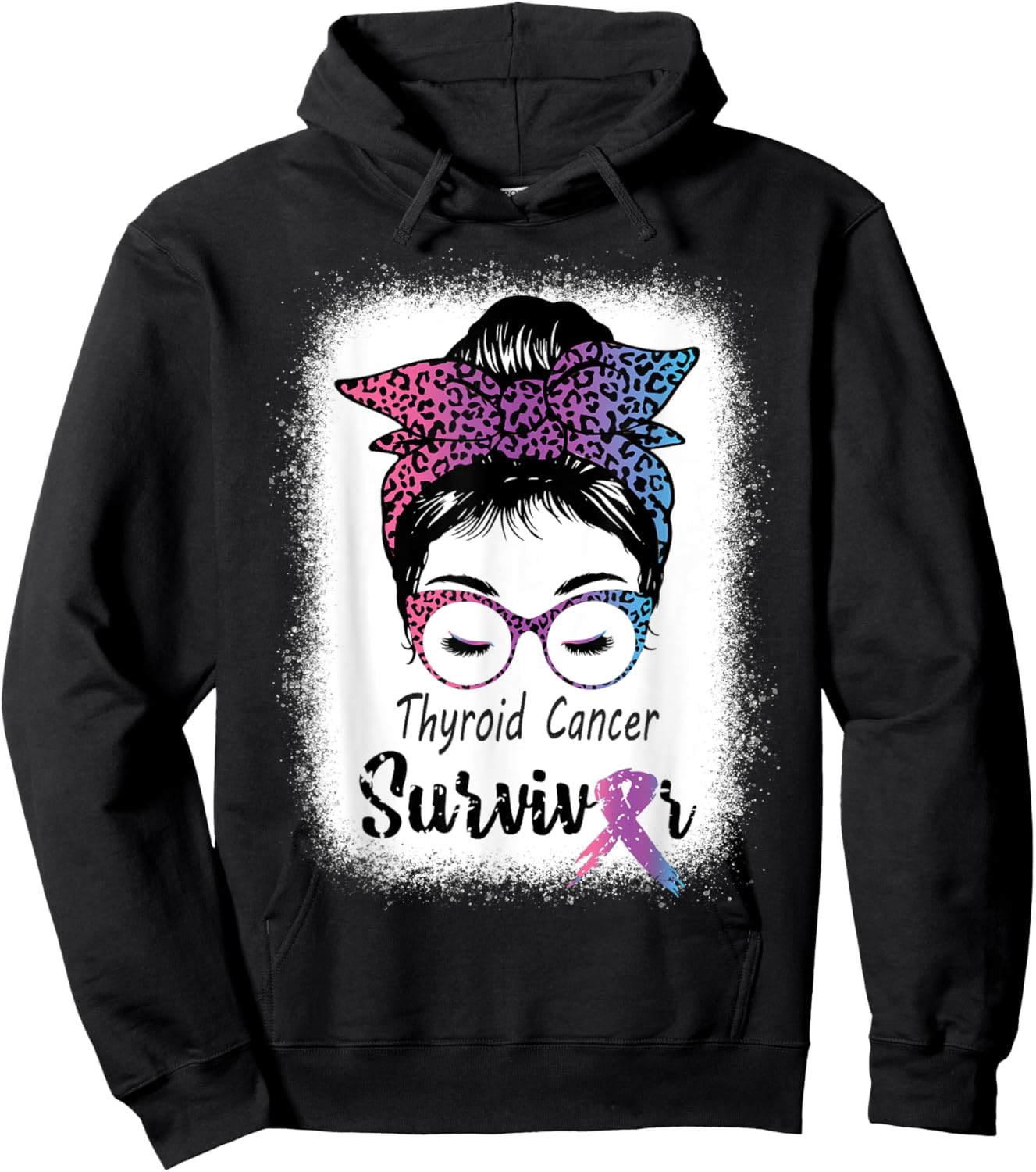 Thyroid Cancer Survivor Awareness Messy Bun Mom Teal ribbon Hoodie - Hoodie | Black