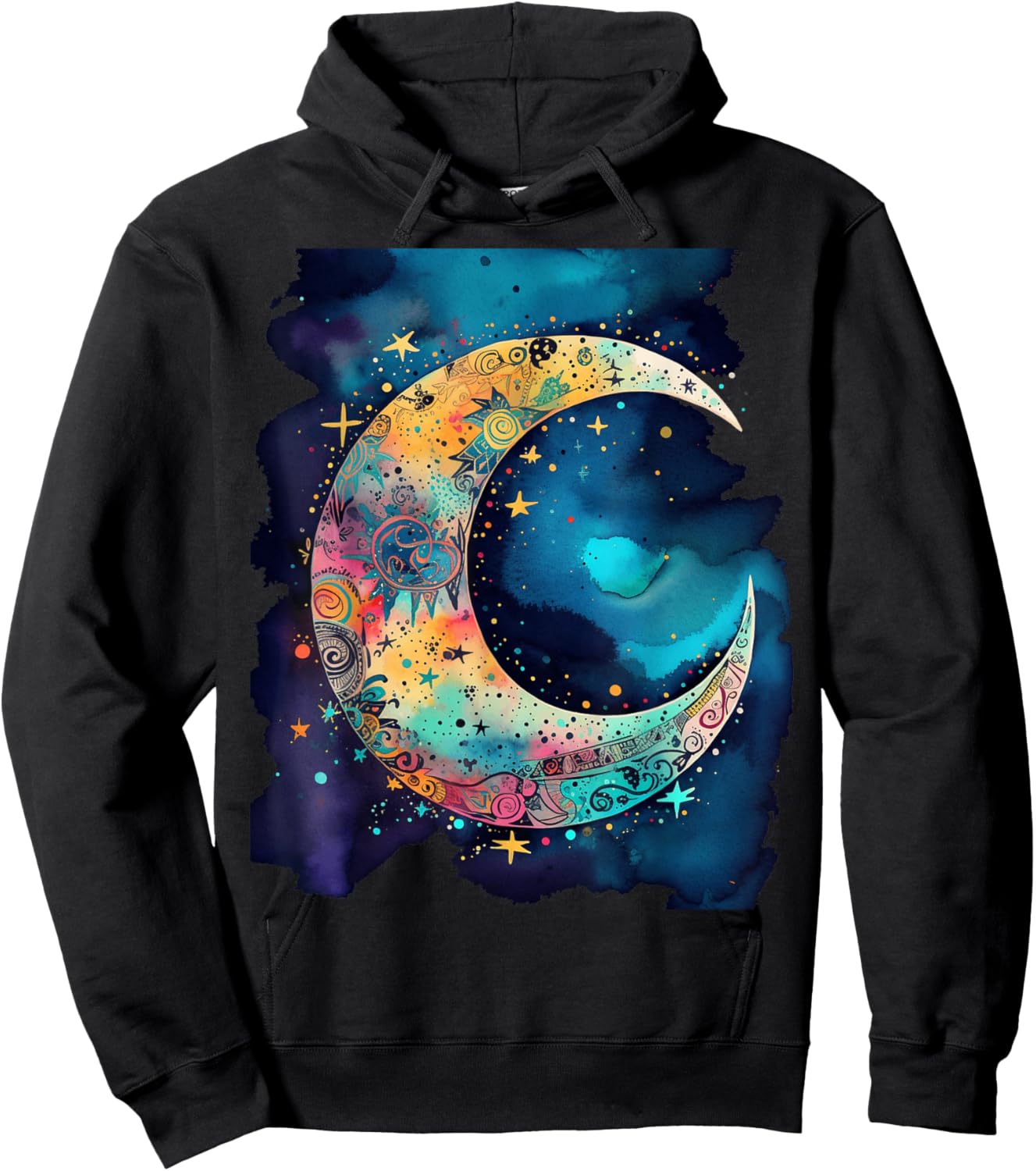 Crescent Moon with Stars abstract Bohemian Style Women Girls Hoodie - Hoodie | Black