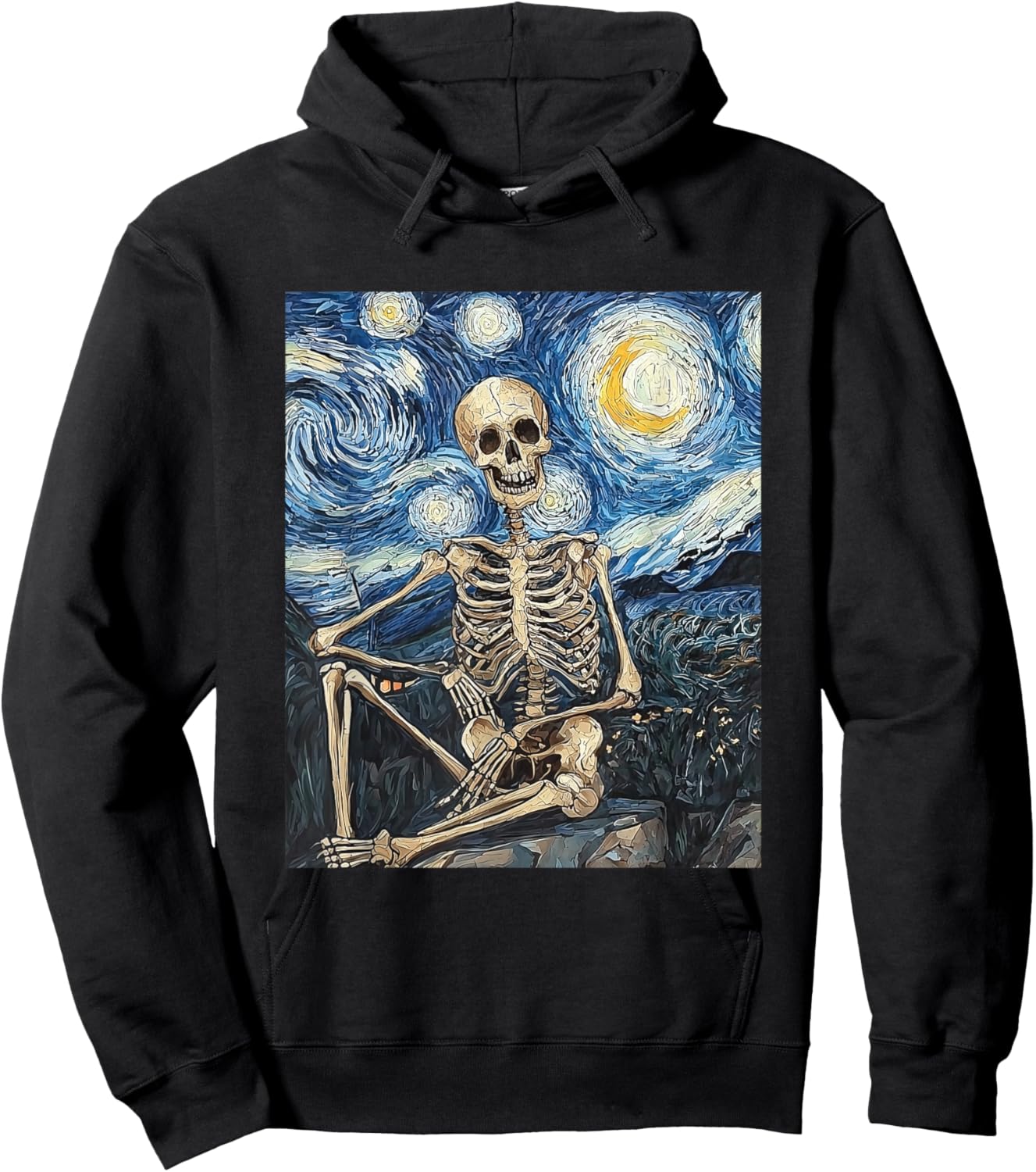 Skeleton Ghost Halloween - Van Gogh Style - Starry Night Hoodie - Hoodie | Black