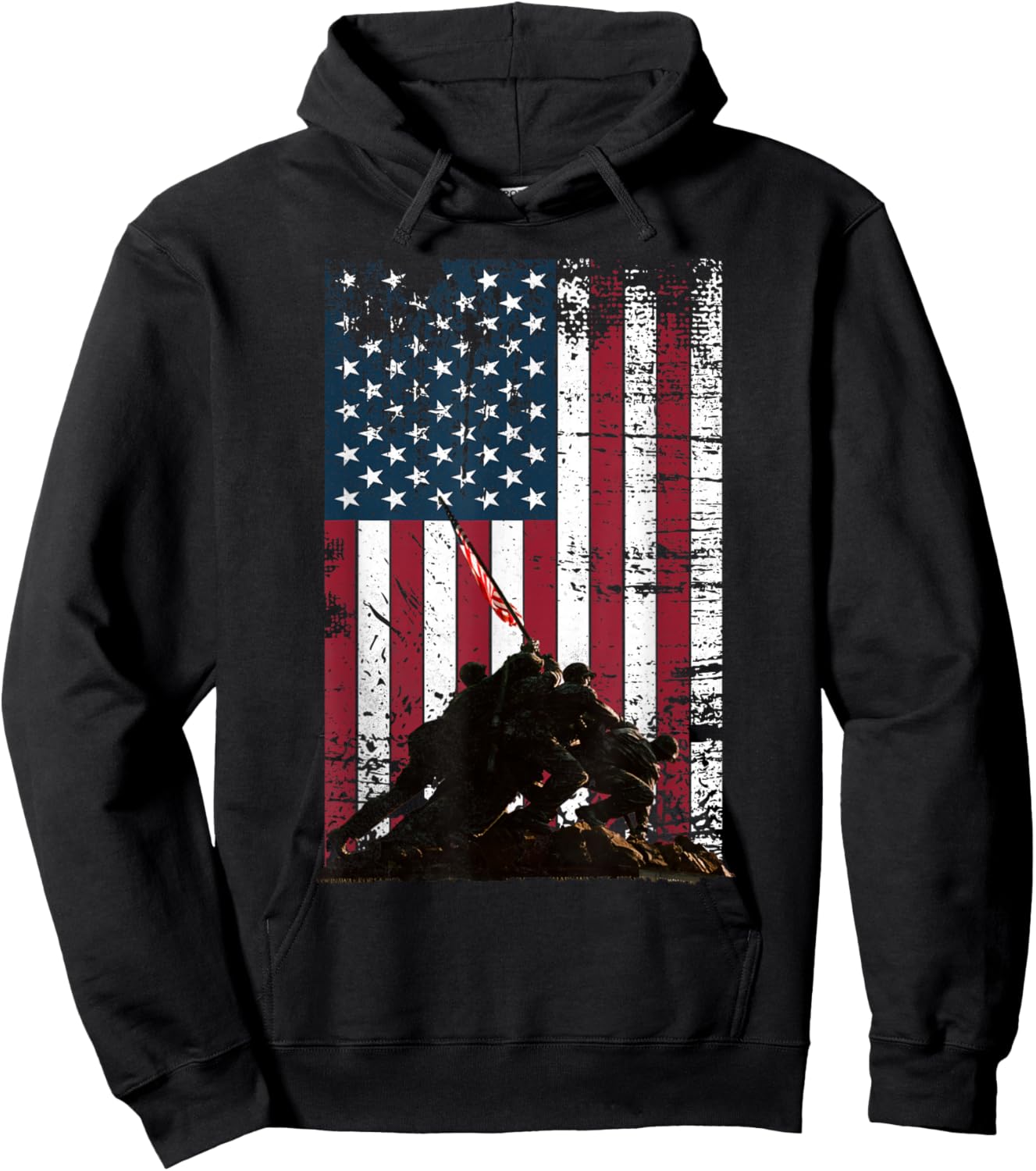 Iwo Jima Flag Raising Distressed US Flag WWII Veterans Hoodie - Hoodie | Black