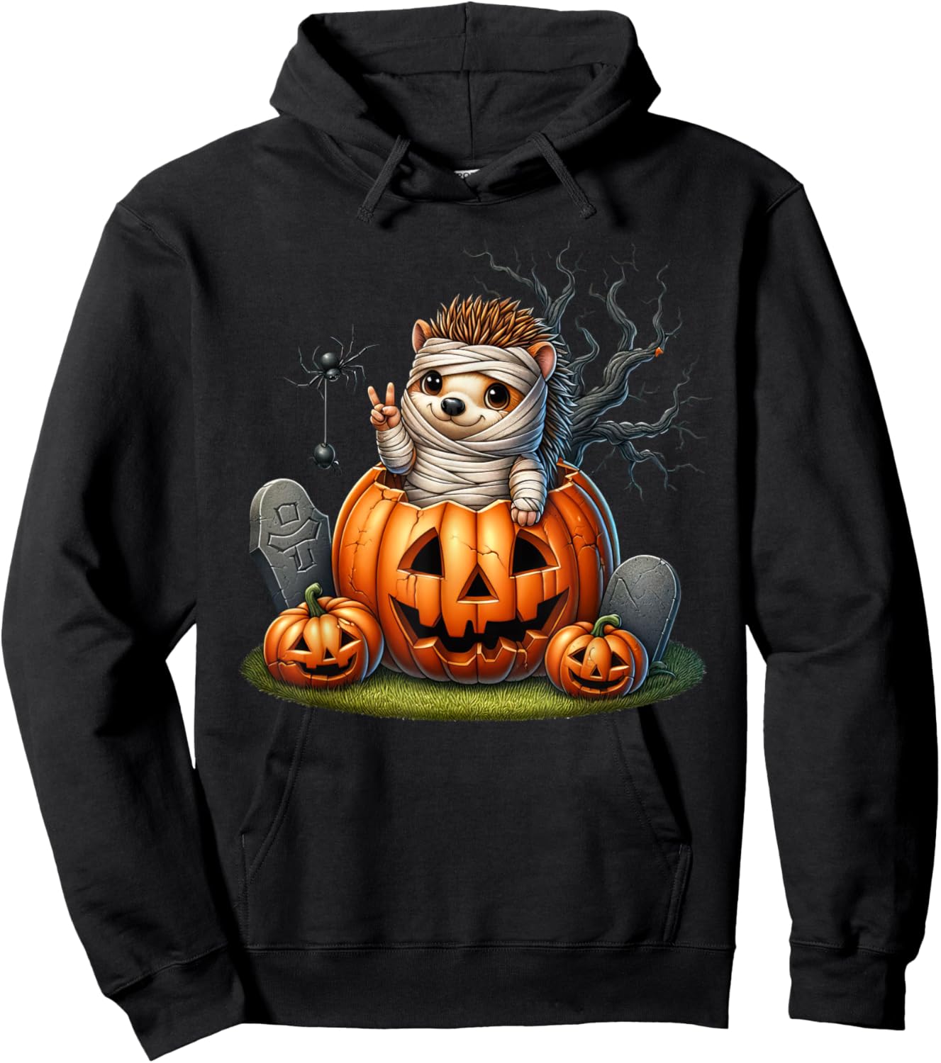 Funny Hedgehog Mummy Pumpkin Halloween Kids Hoodie - Hoodie | Black